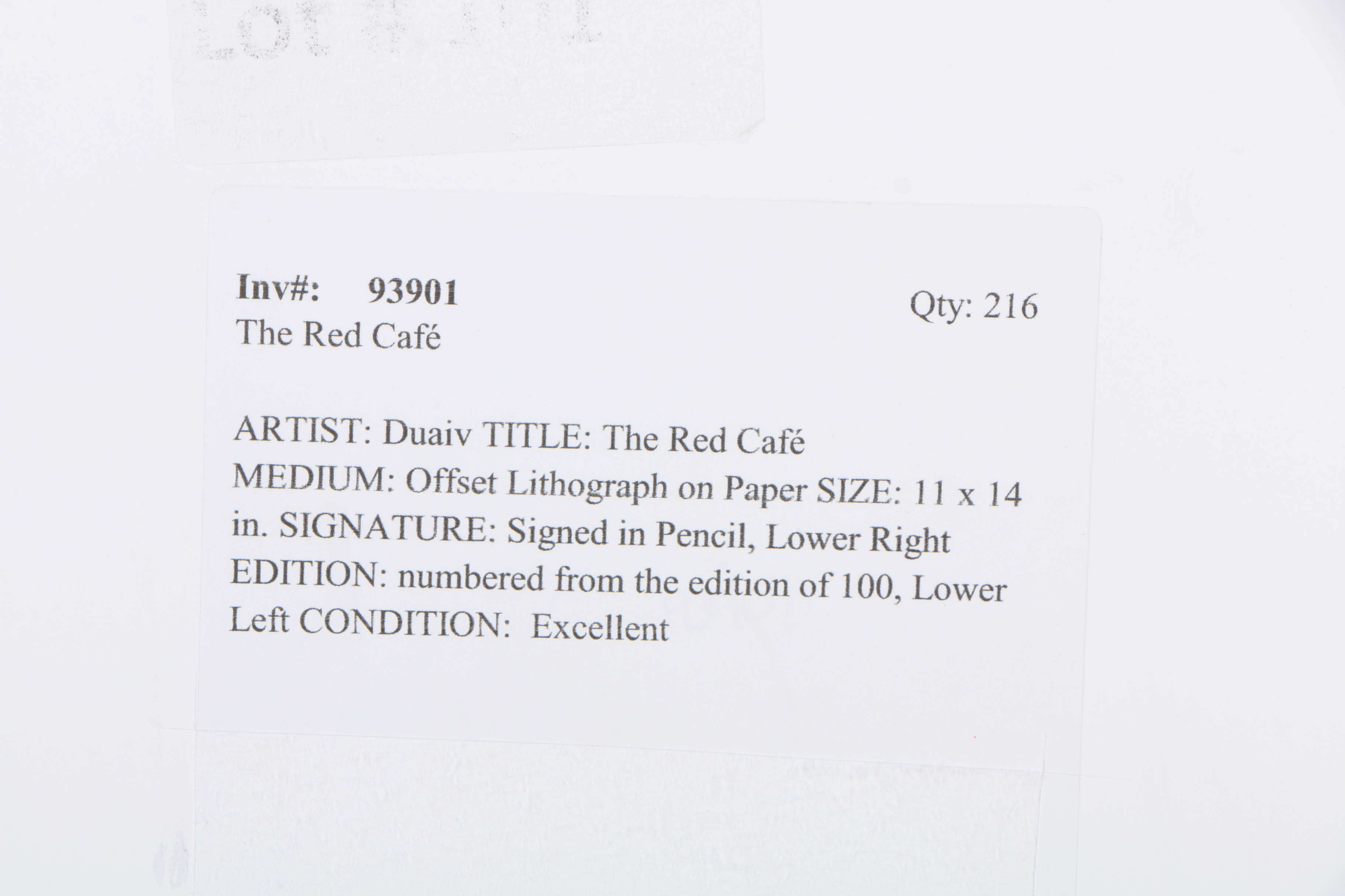 Duaiv Signed Artist's Proof Offset Lithograph on Paper "The Red Cafe"