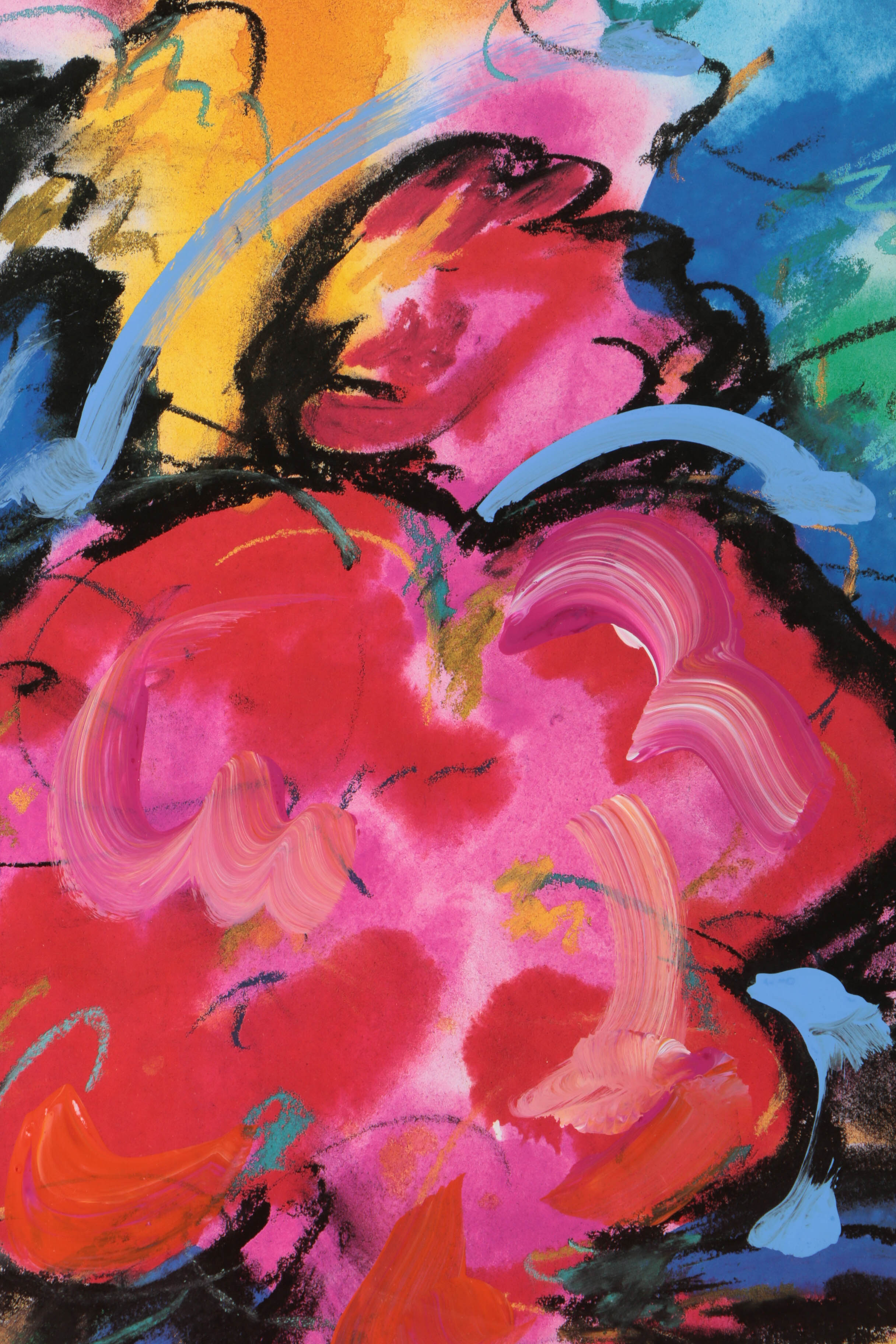 Alfred Gockel Signed Offset Lithograph with Hand-Painted Embellishments Abstract Floral Composition