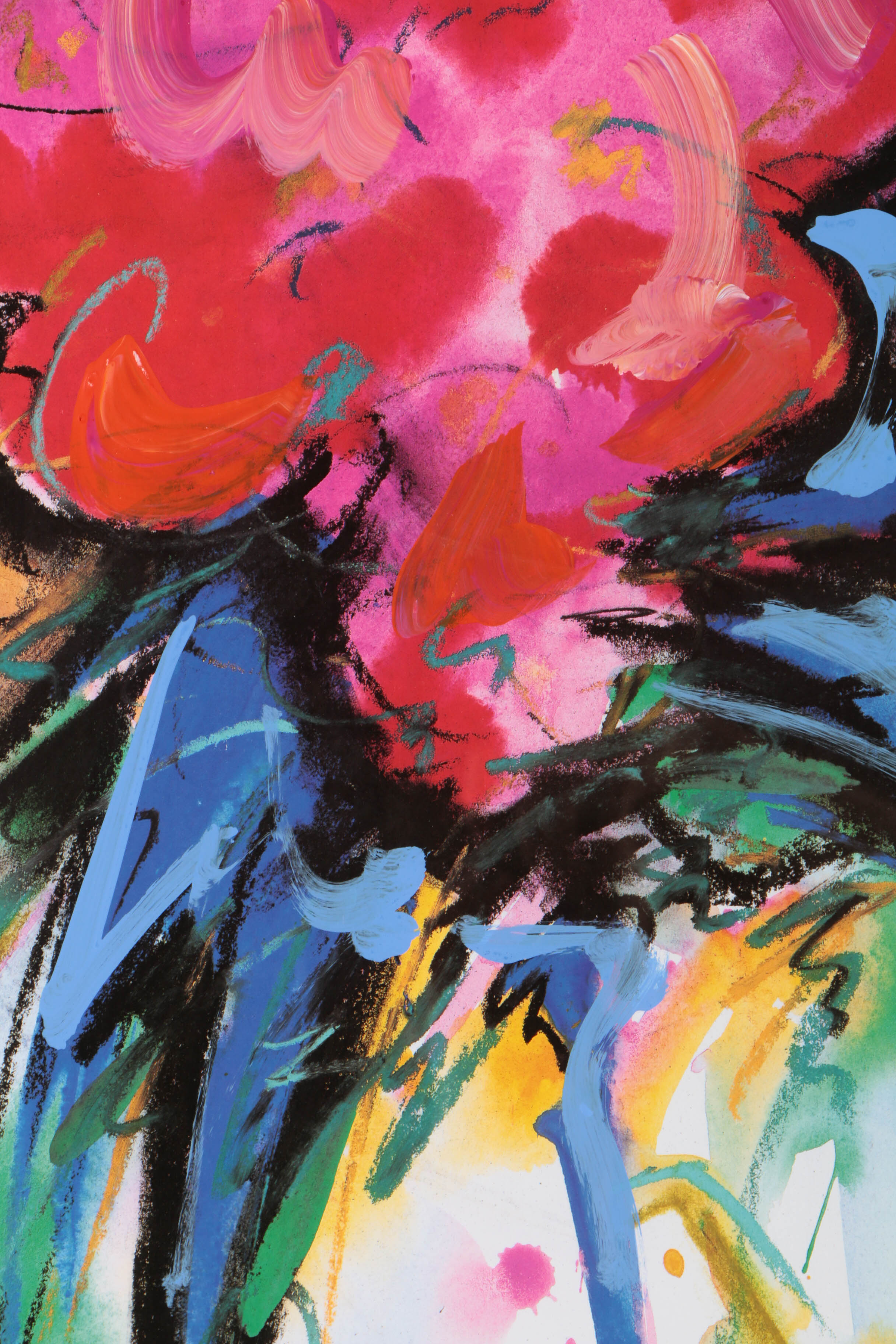 Alfred Gockel Signed Offset Lithograph with Hand-Painted Embellishments Abstract Floral Composition