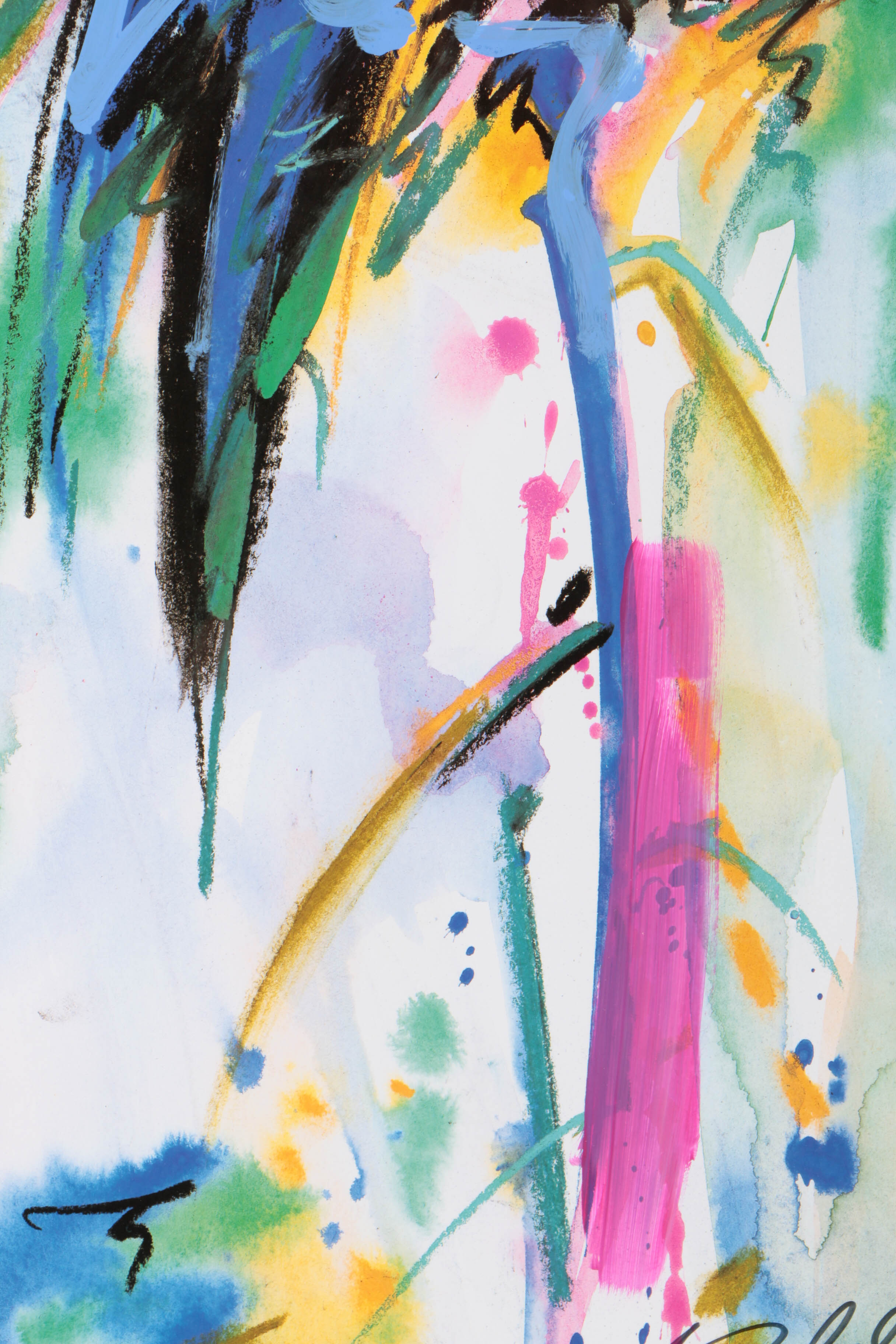 Alfred Gockel Signed Offset Lithograph with Hand-Painted Embellishments Abstract Floral Composition