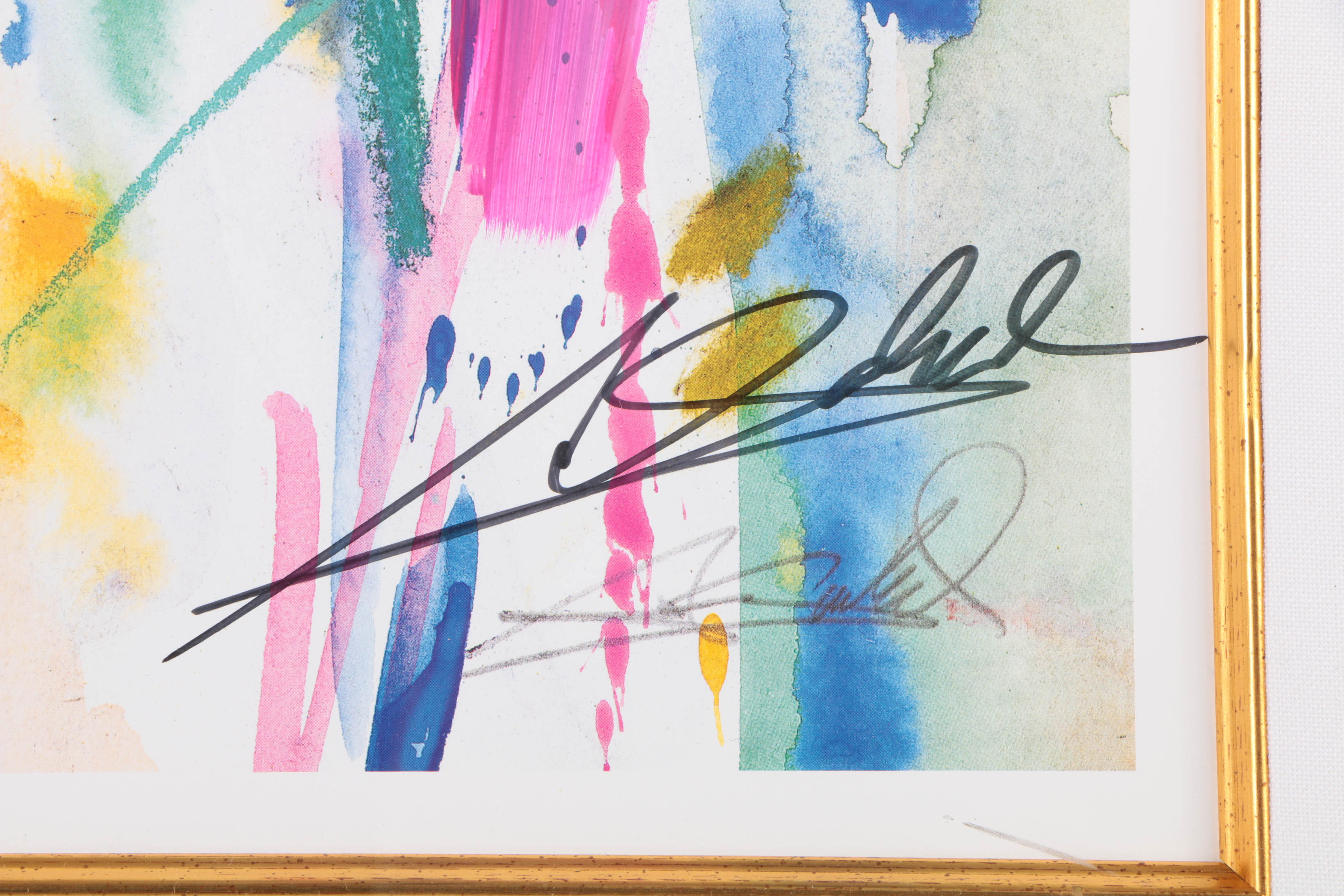 Alfred Gockel Signed Offset Lithograph with Hand-Painted Embellishments Abstract Floral Composition