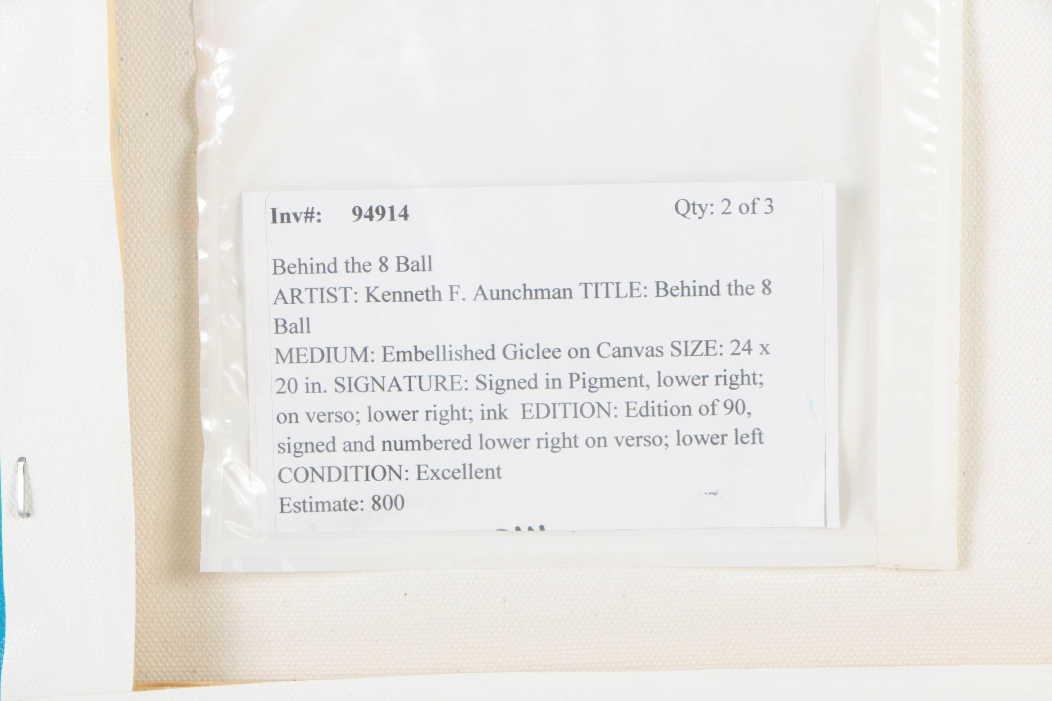 Kenneth F. Aunchman Signed Limited Edition Giclée on Canvas "Behind the 8 Ball"