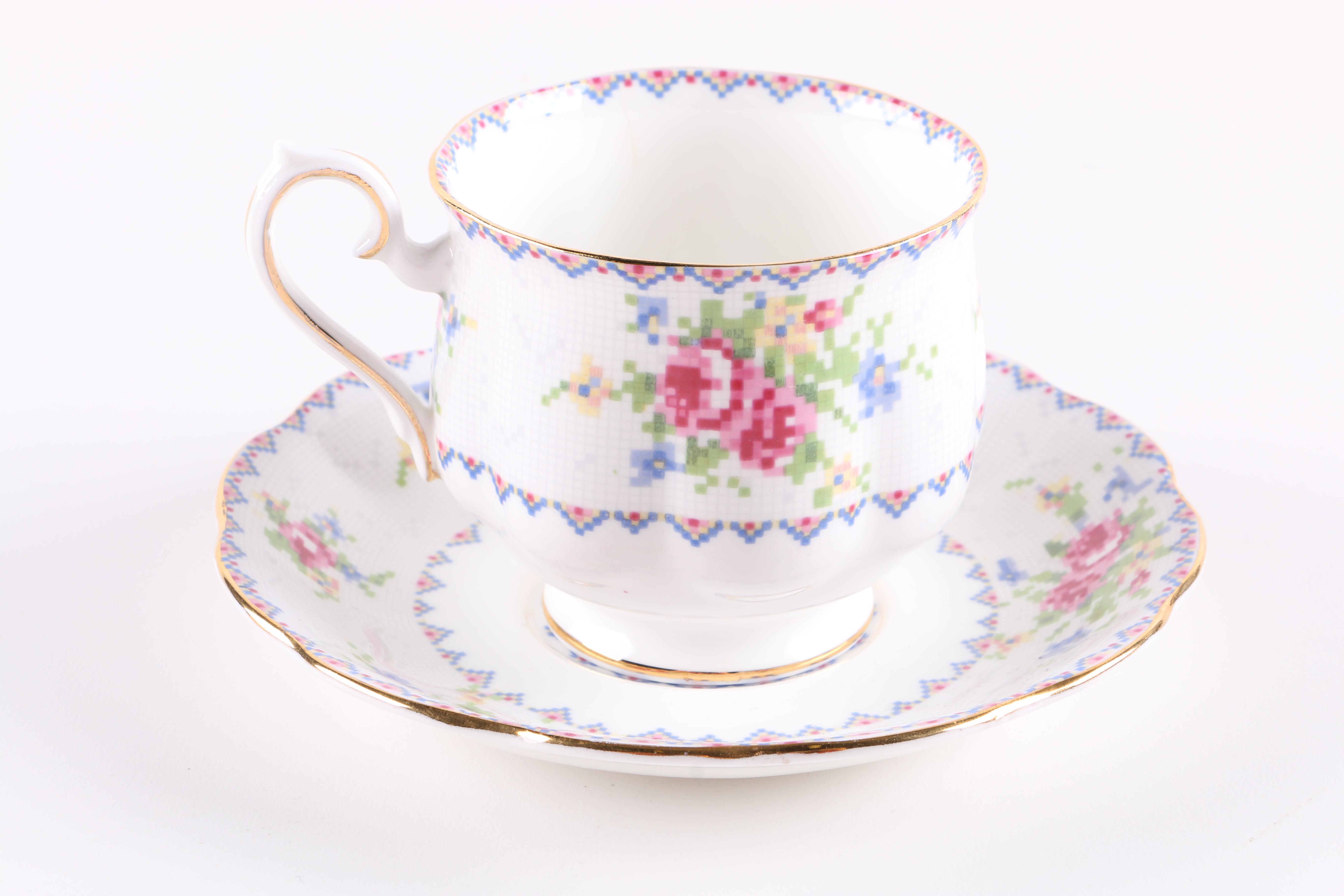 Porcelain Teacup and Saucer Assortment Including Royal Albert