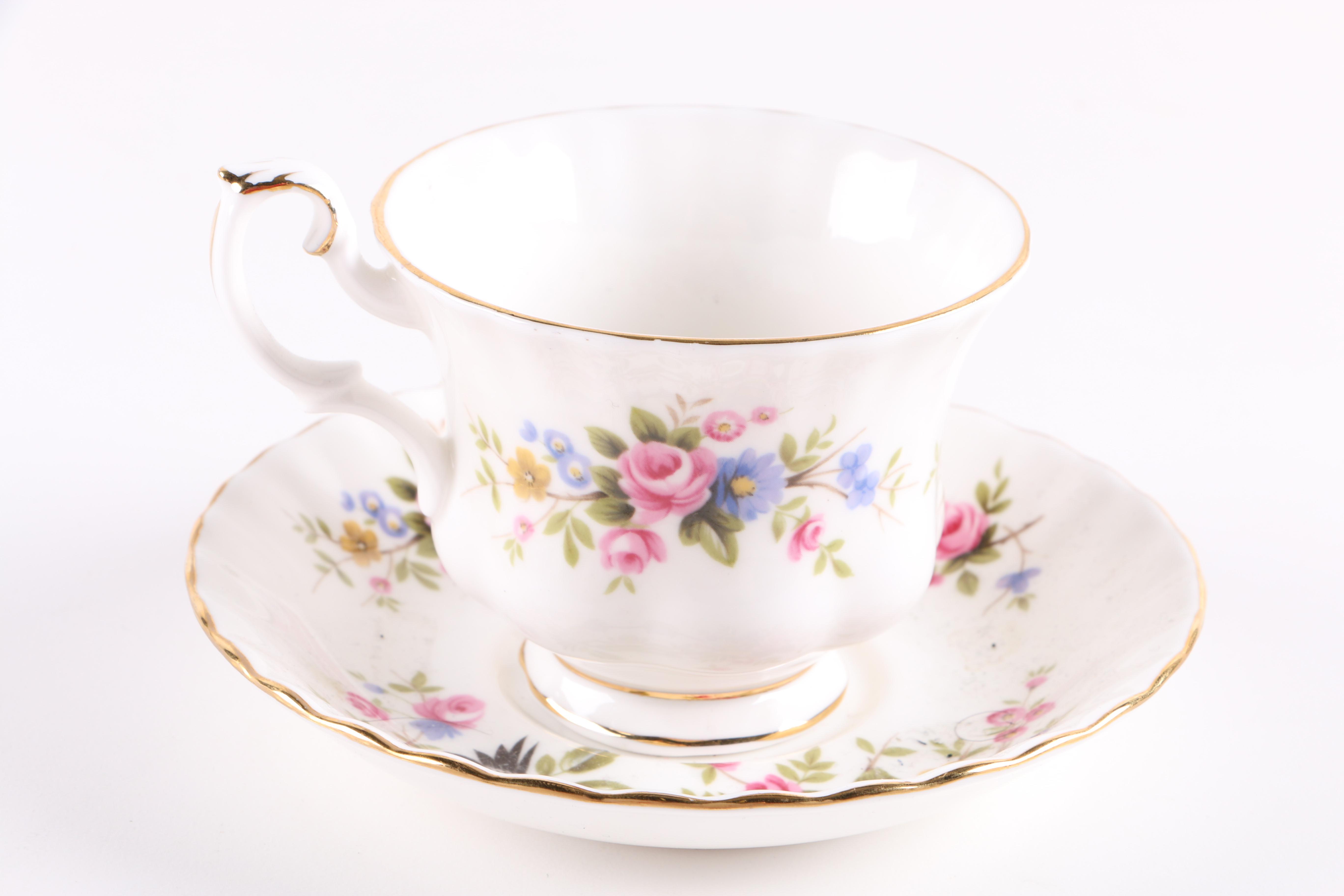 Porcelain Teacup and Saucer Assortment Including Royal Albert