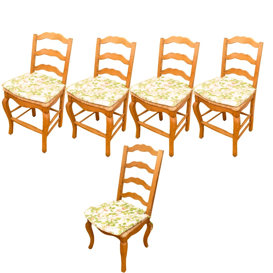 Collection of Five Rush Seat Ladderback Chairs