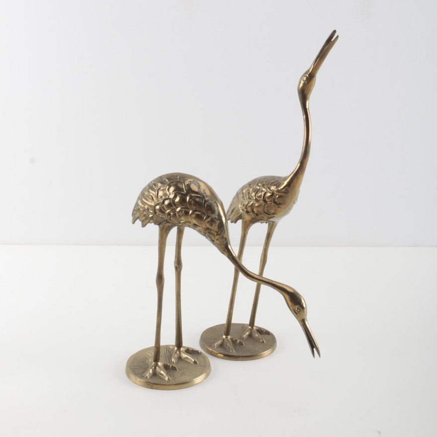 Pair of Bronze Crane Figurines