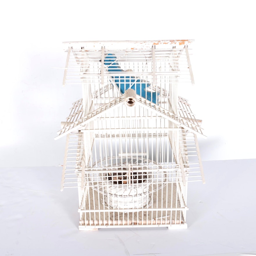 Decorative White Wooden Bird Cage Planter