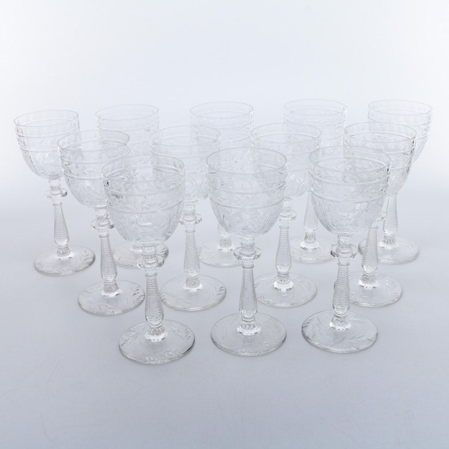 Hand Cut Floral Etched Stemware