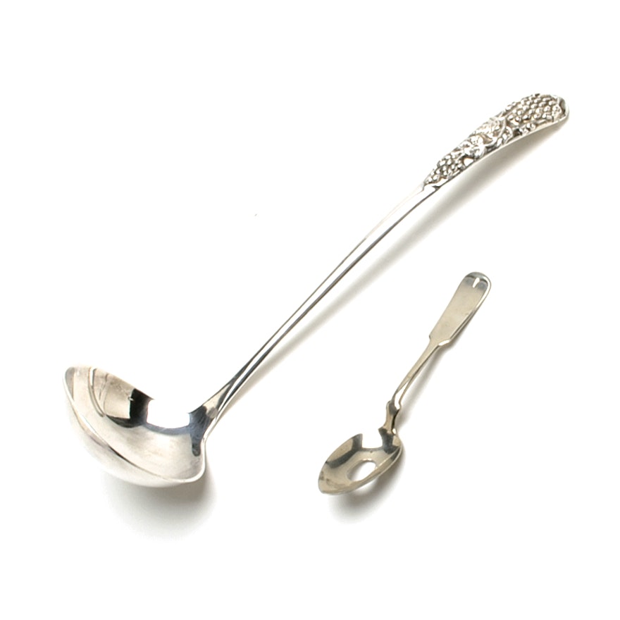 Silver Plated Ladle and Olive Spoon