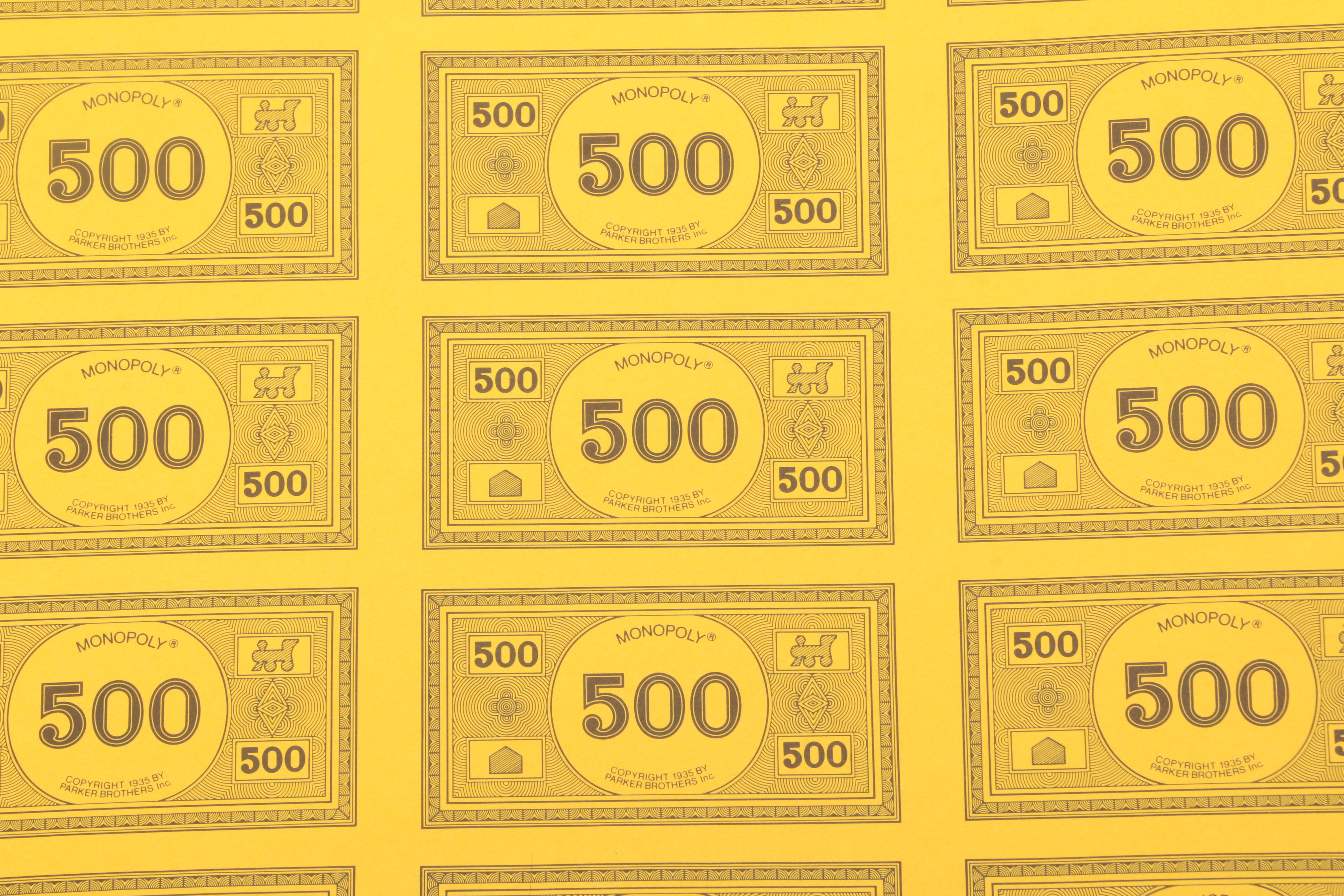 Uncut "Monopoly" Money Sheets