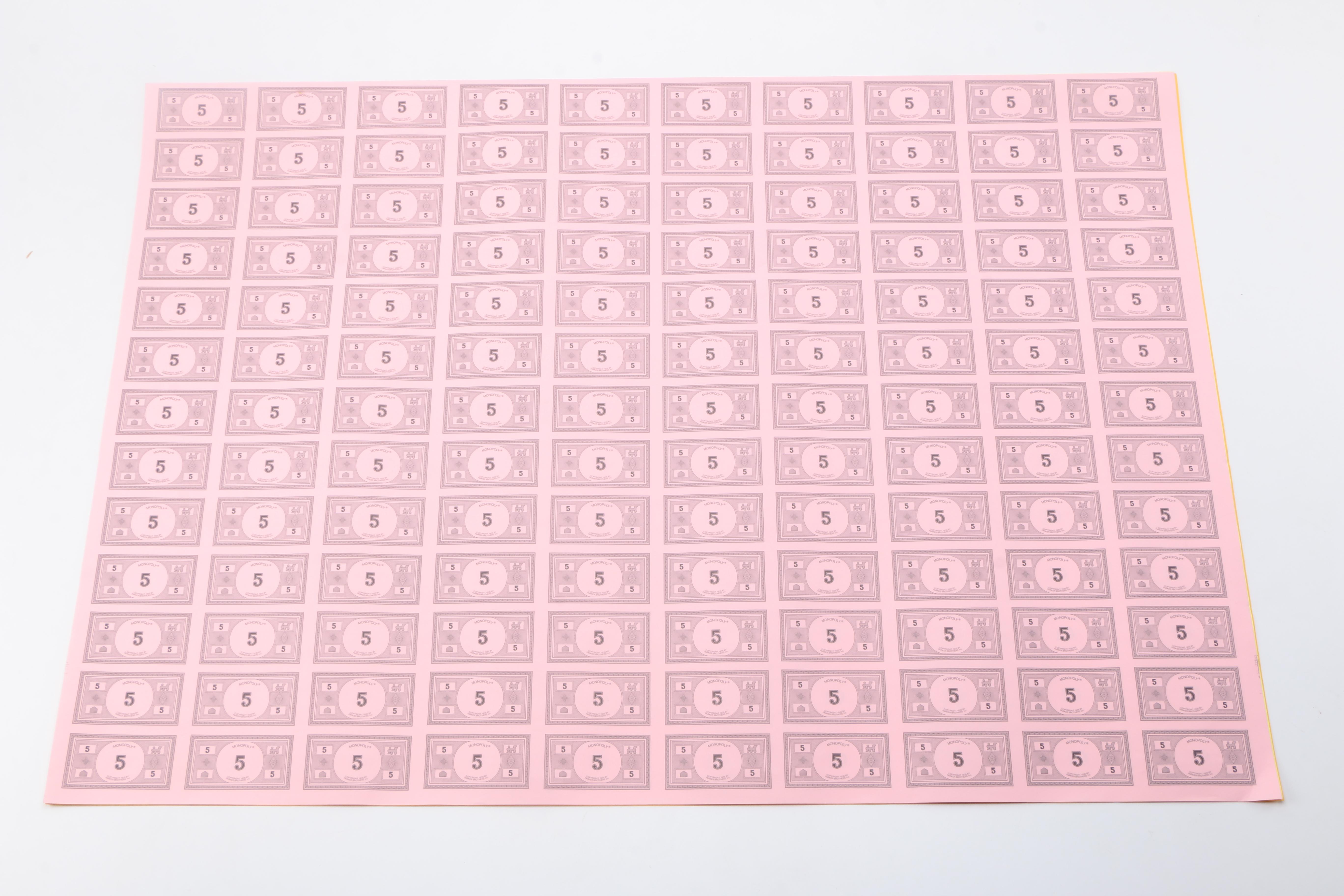 Uncut "Monopoly" Money Sheets