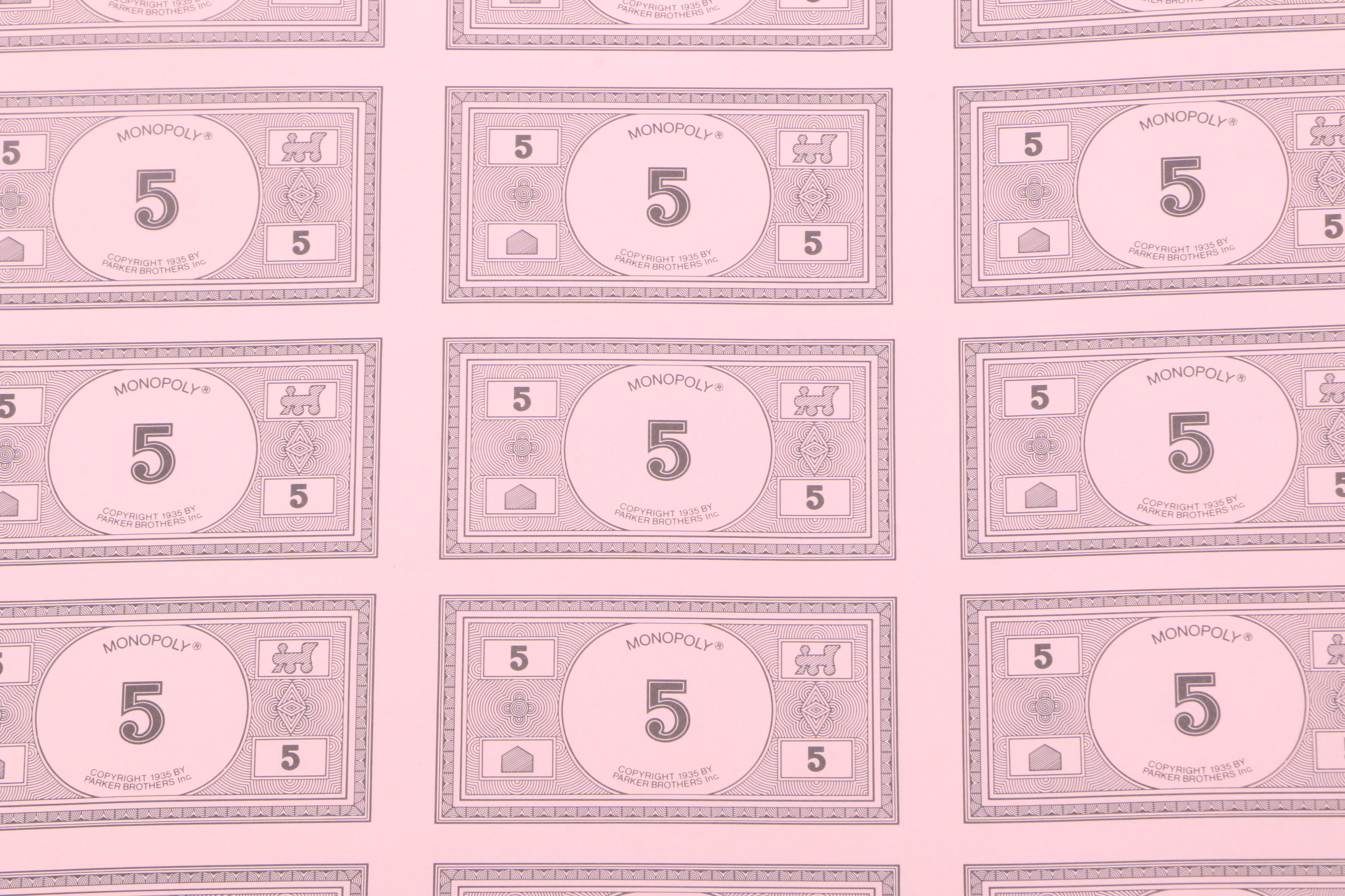 Uncut "Monopoly" Money Sheets