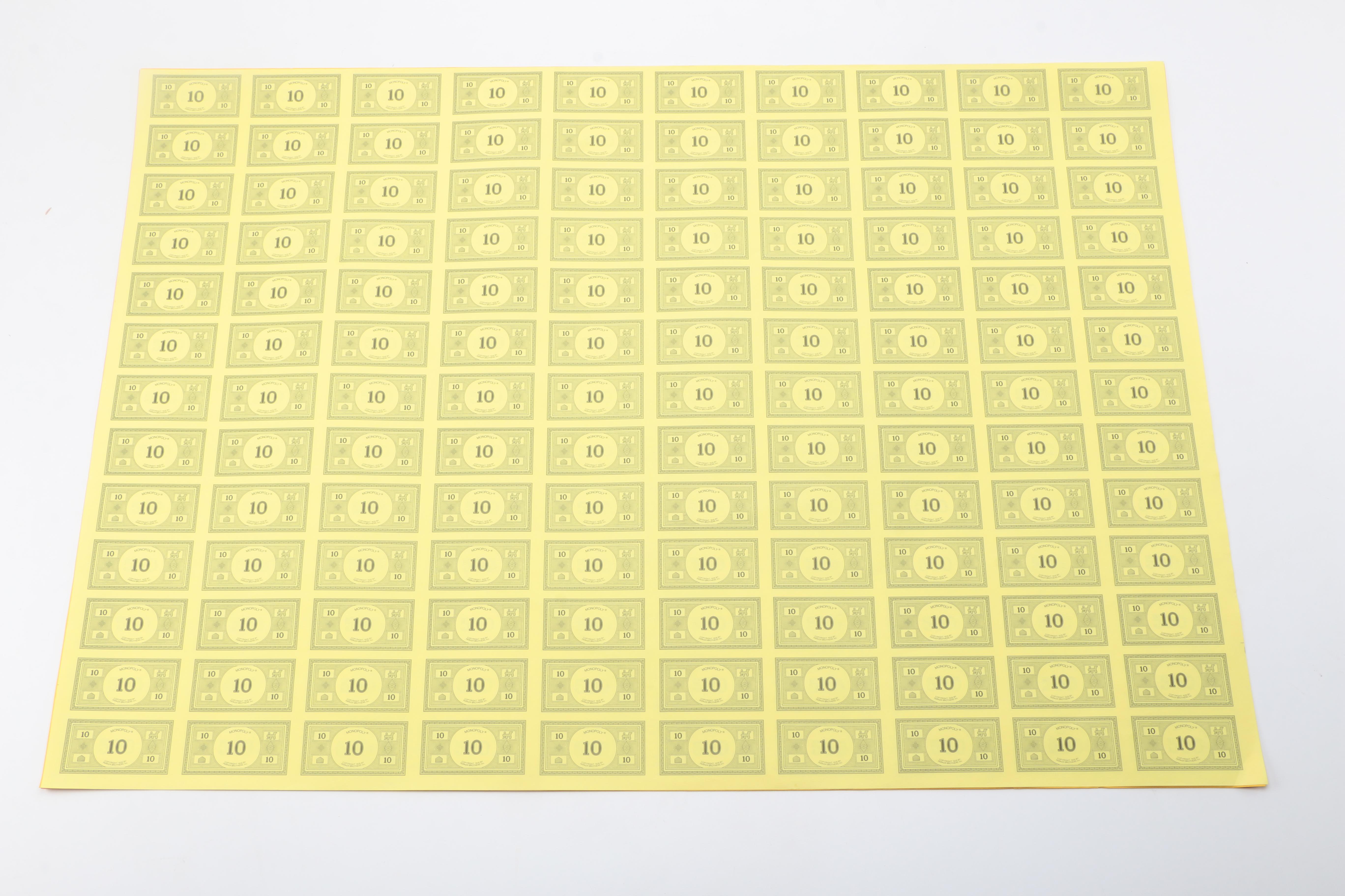Uncut "Monopoly" Money Sheets