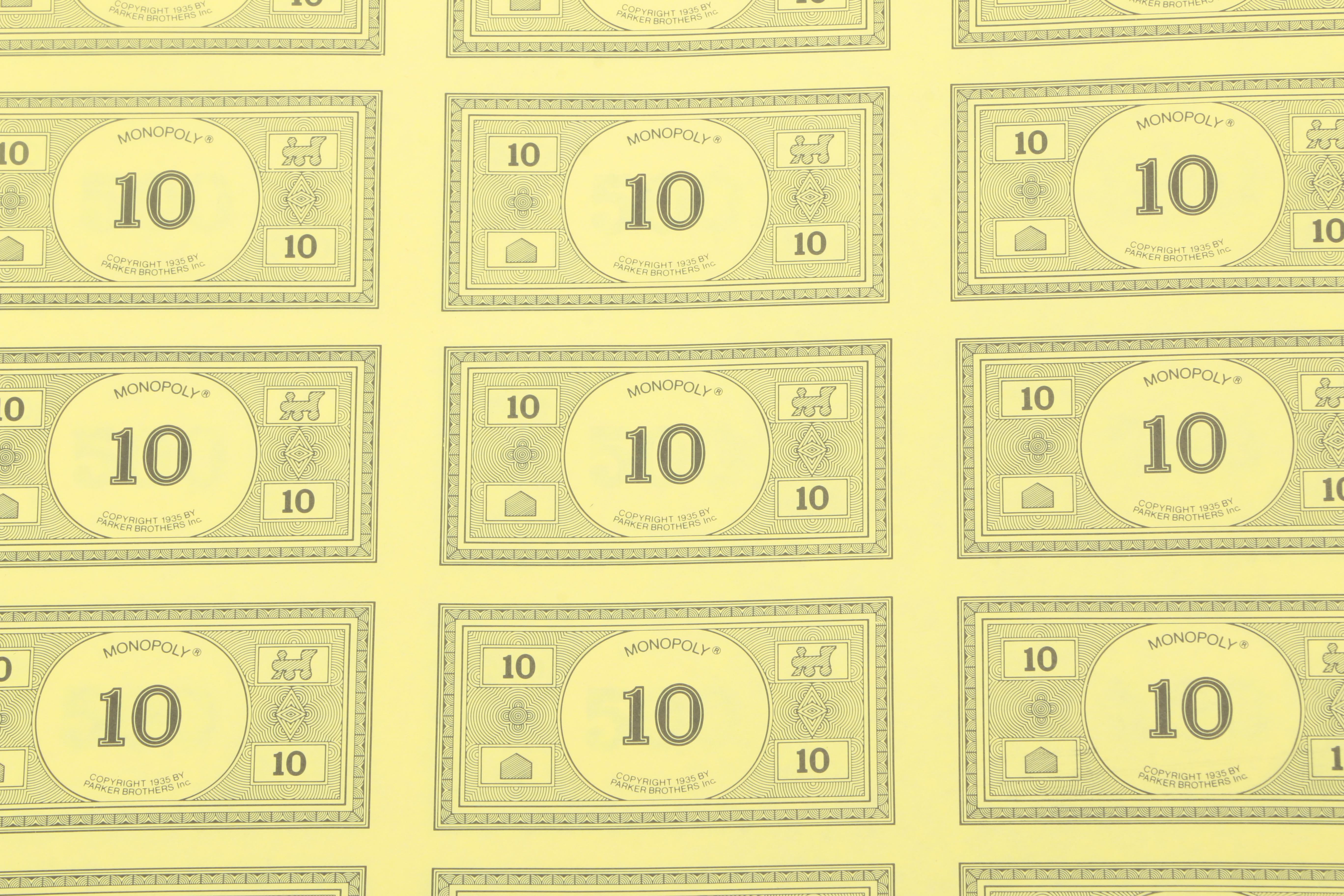 Uncut "Monopoly" Money Sheets