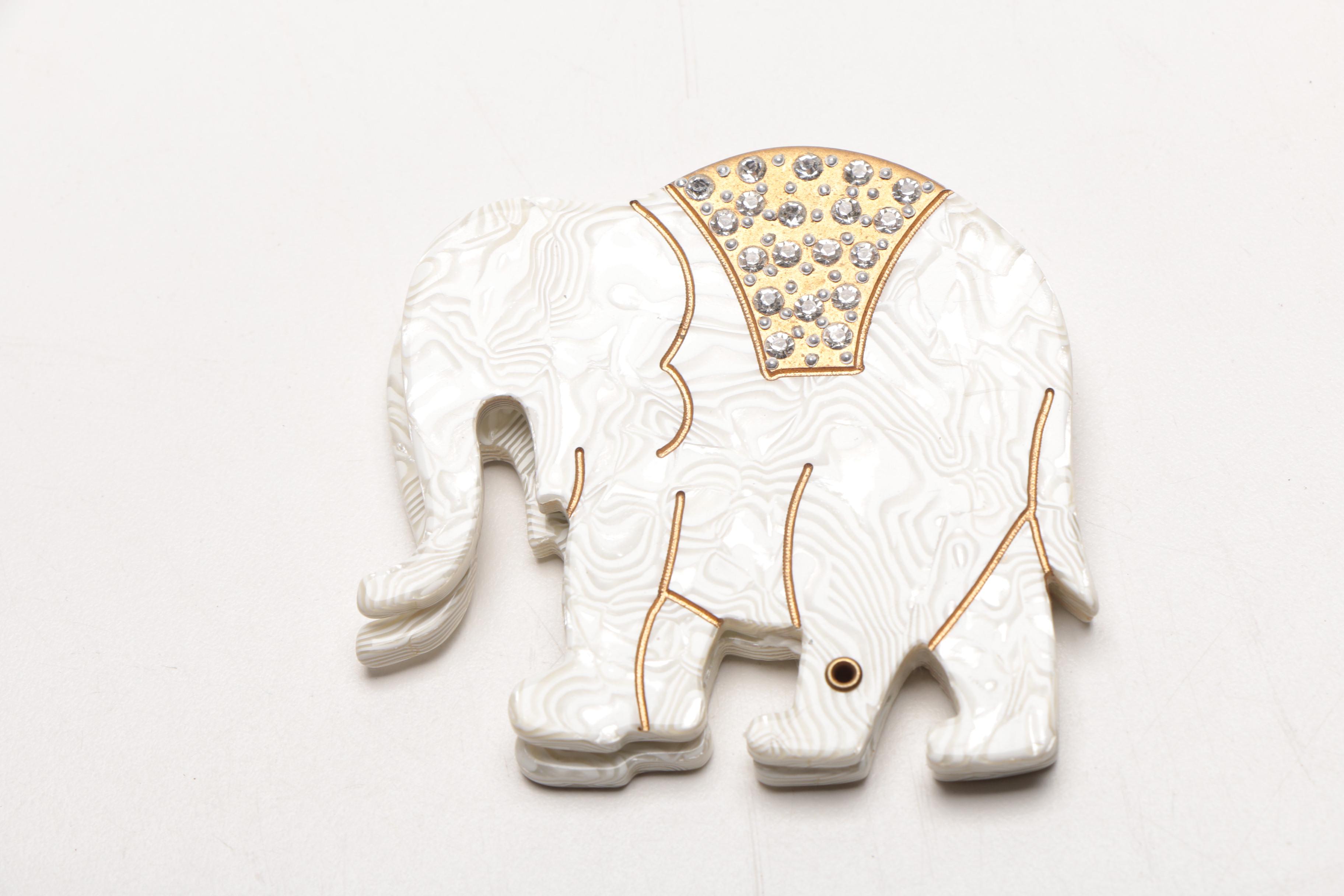 Celluloid Rhinestone Elephant Hand Mirror