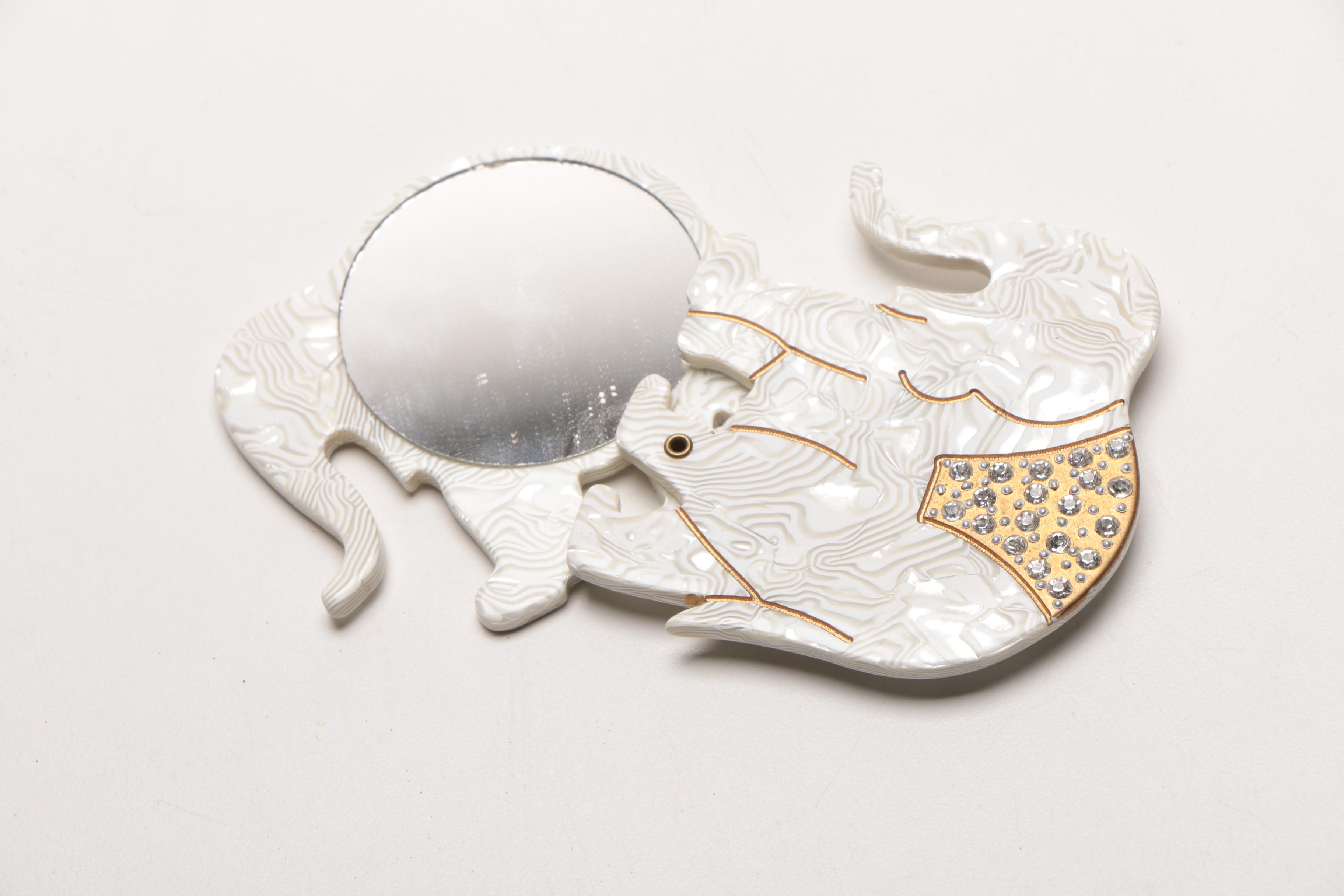 Celluloid Rhinestone Elephant Hand Mirror