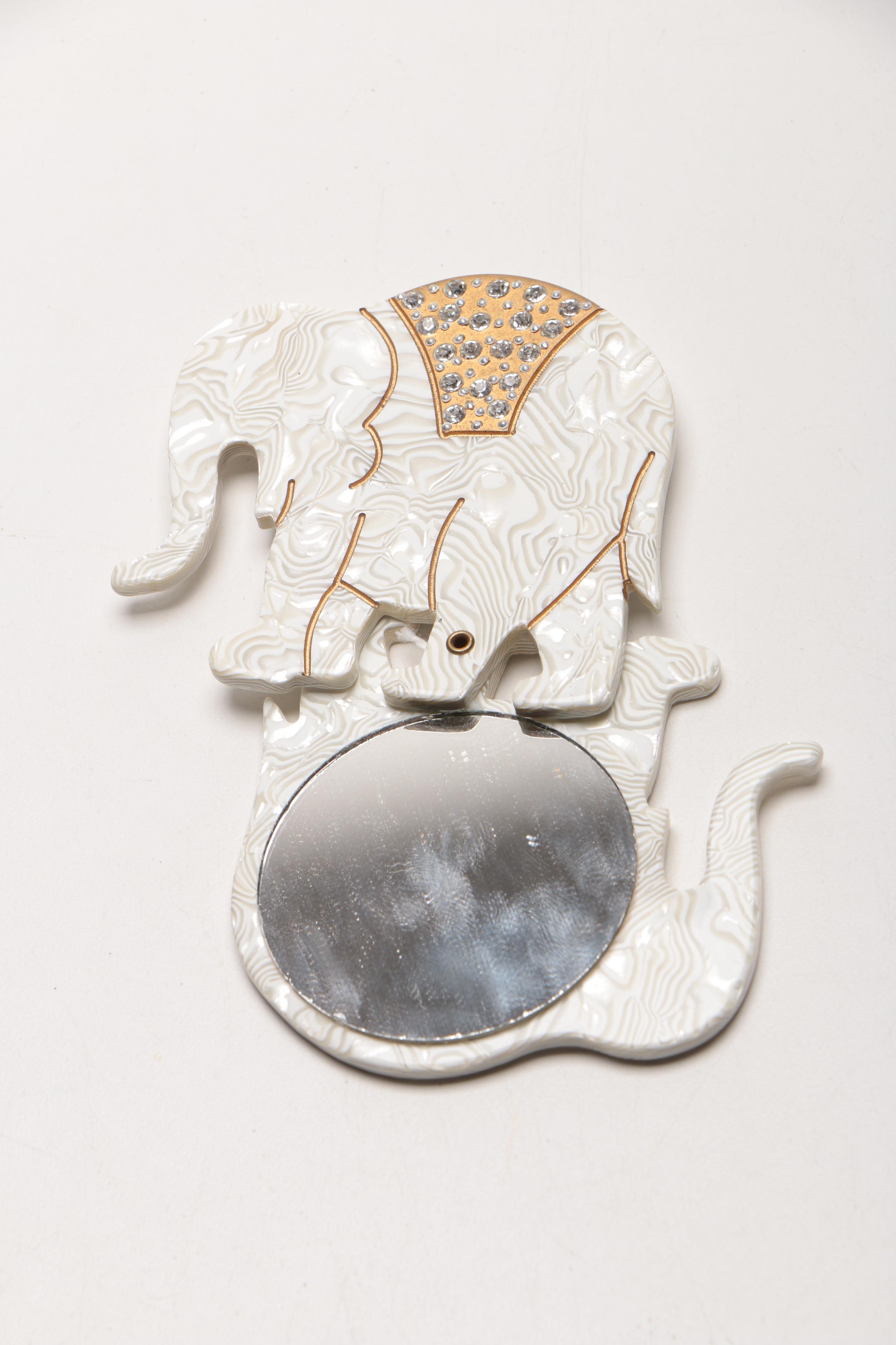 Celluloid Rhinestone Elephant Hand Mirror