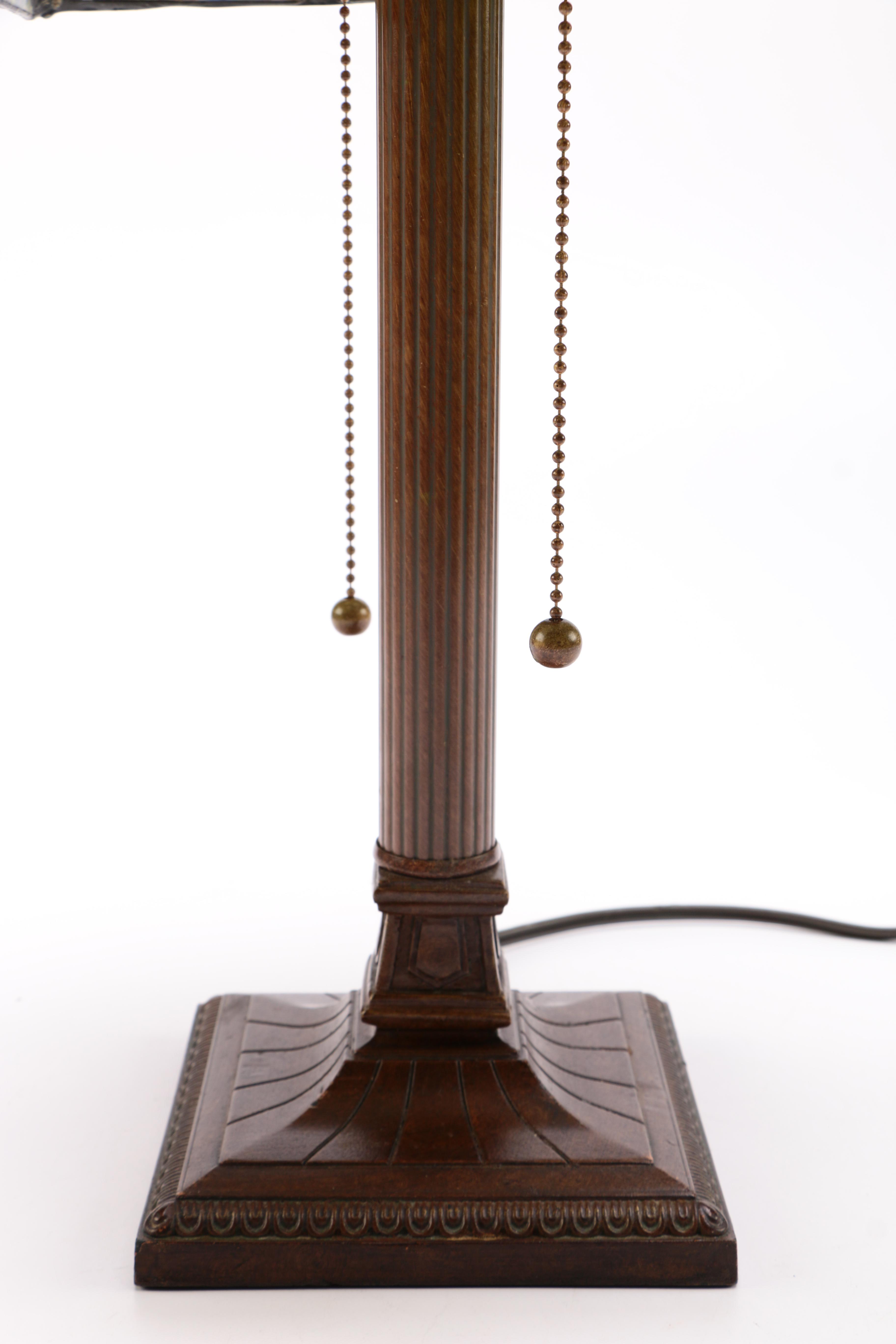Candlestick Style Table Lamp With Stained Glass Shade