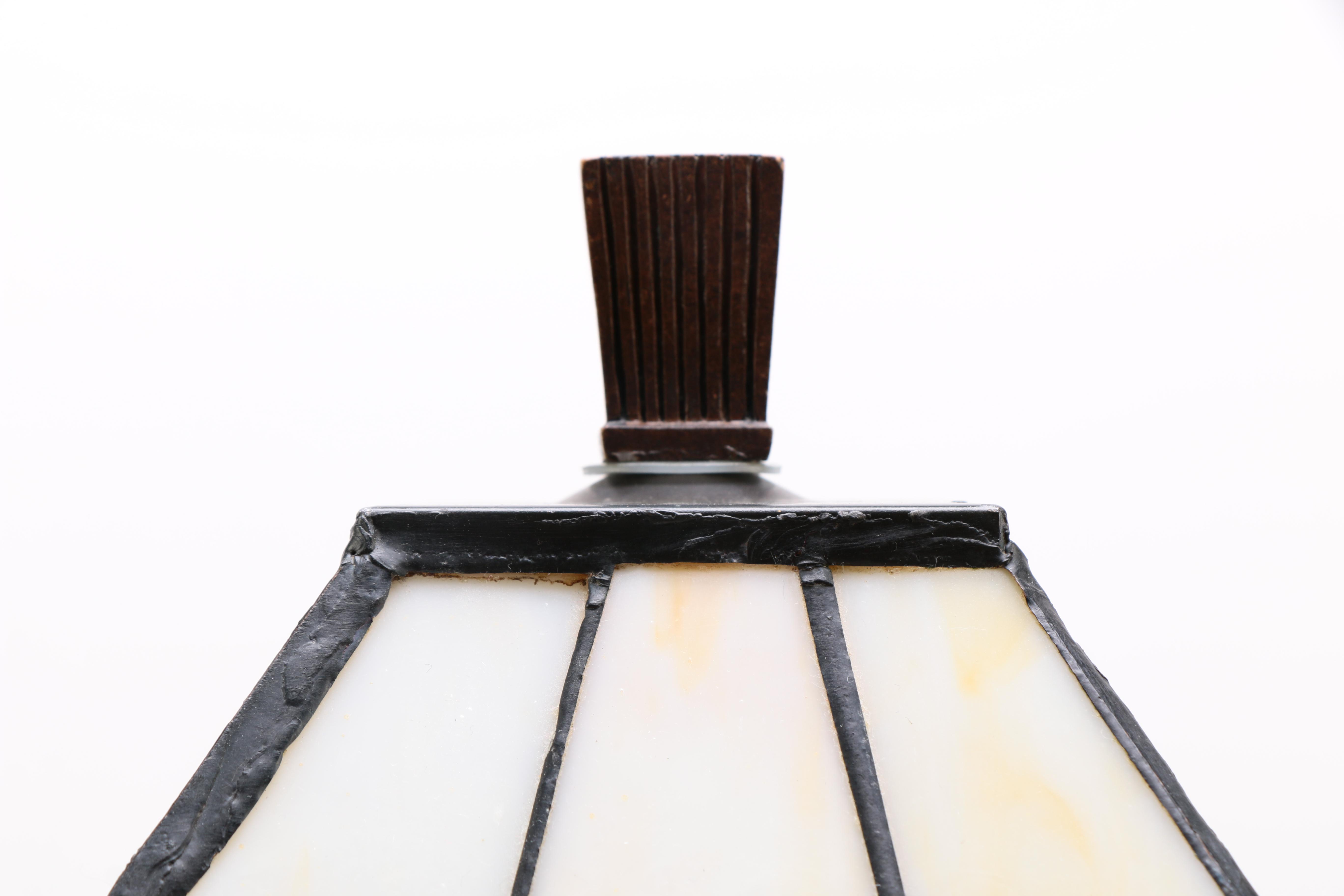 Candlestick Style Table Lamp With Stained Glass Shade