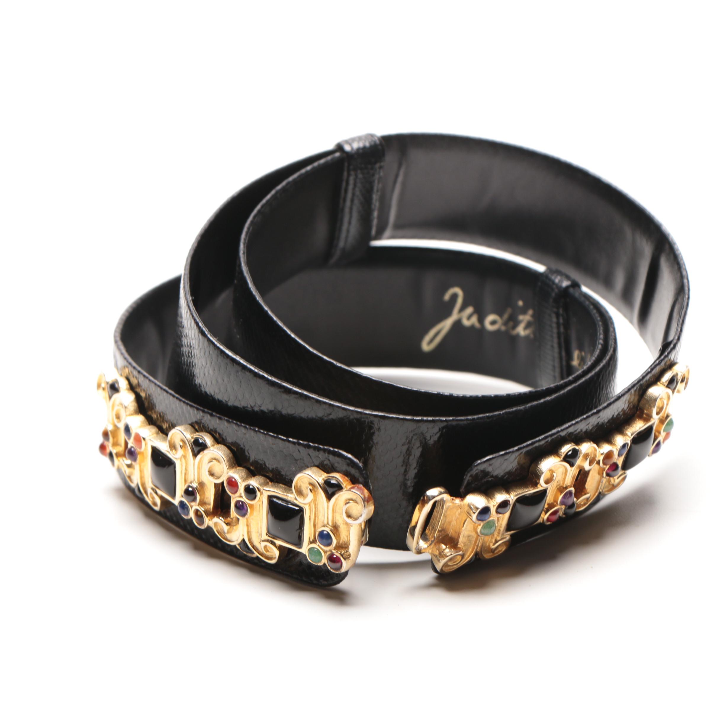 Judith Leiber Embossed Leather Belt