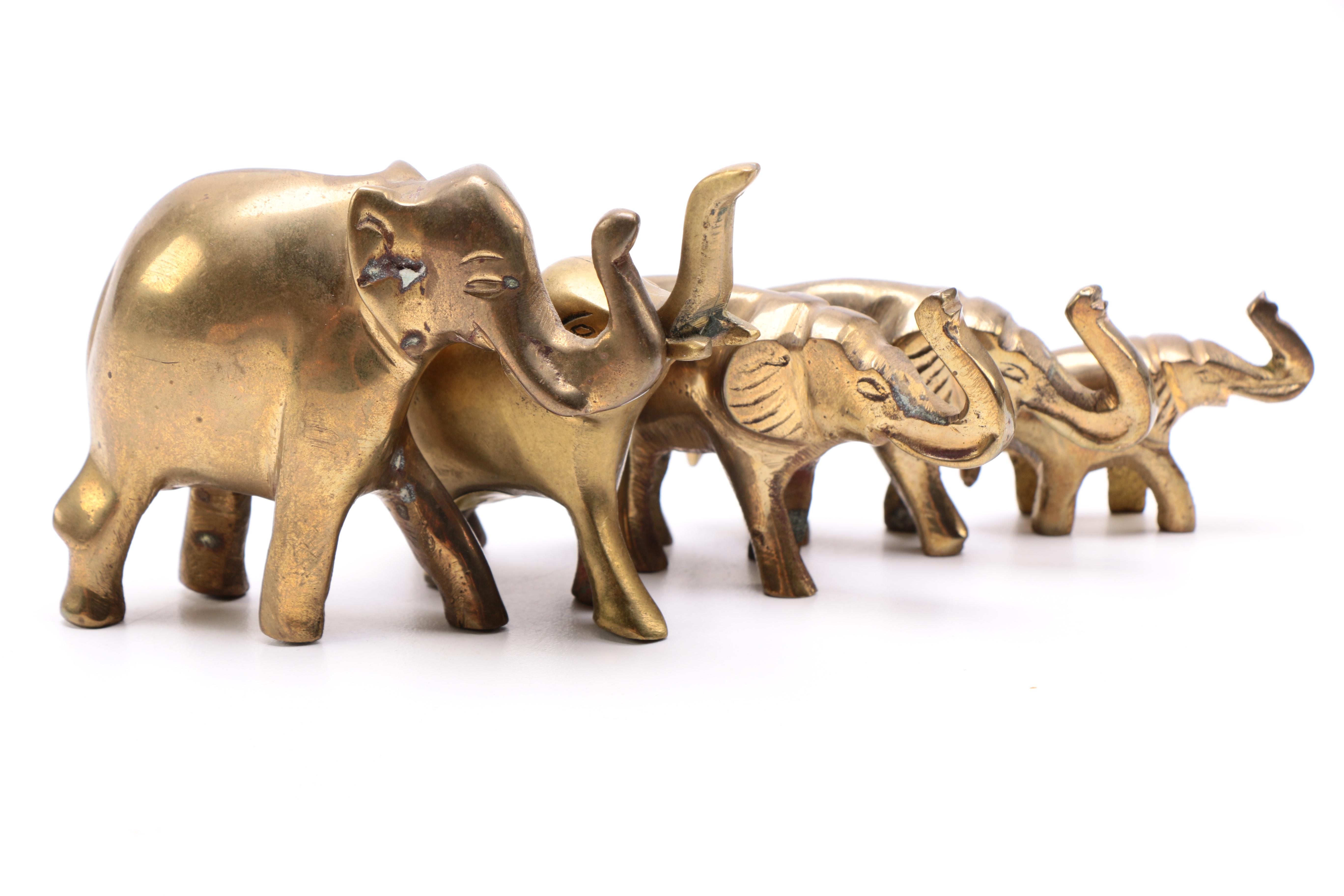 A Collection of Five Brass Elephants