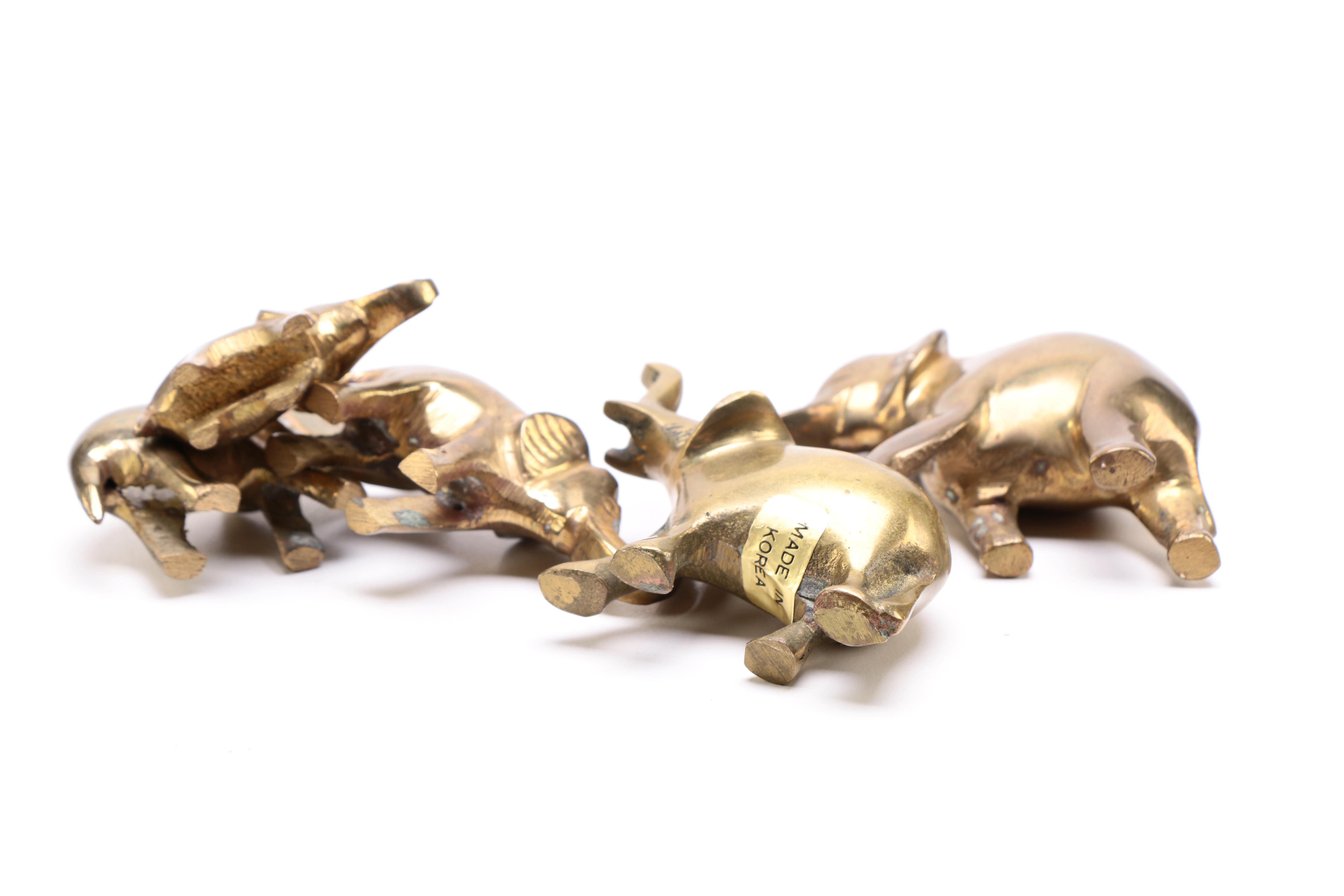 A Collection of Five Brass Elephants