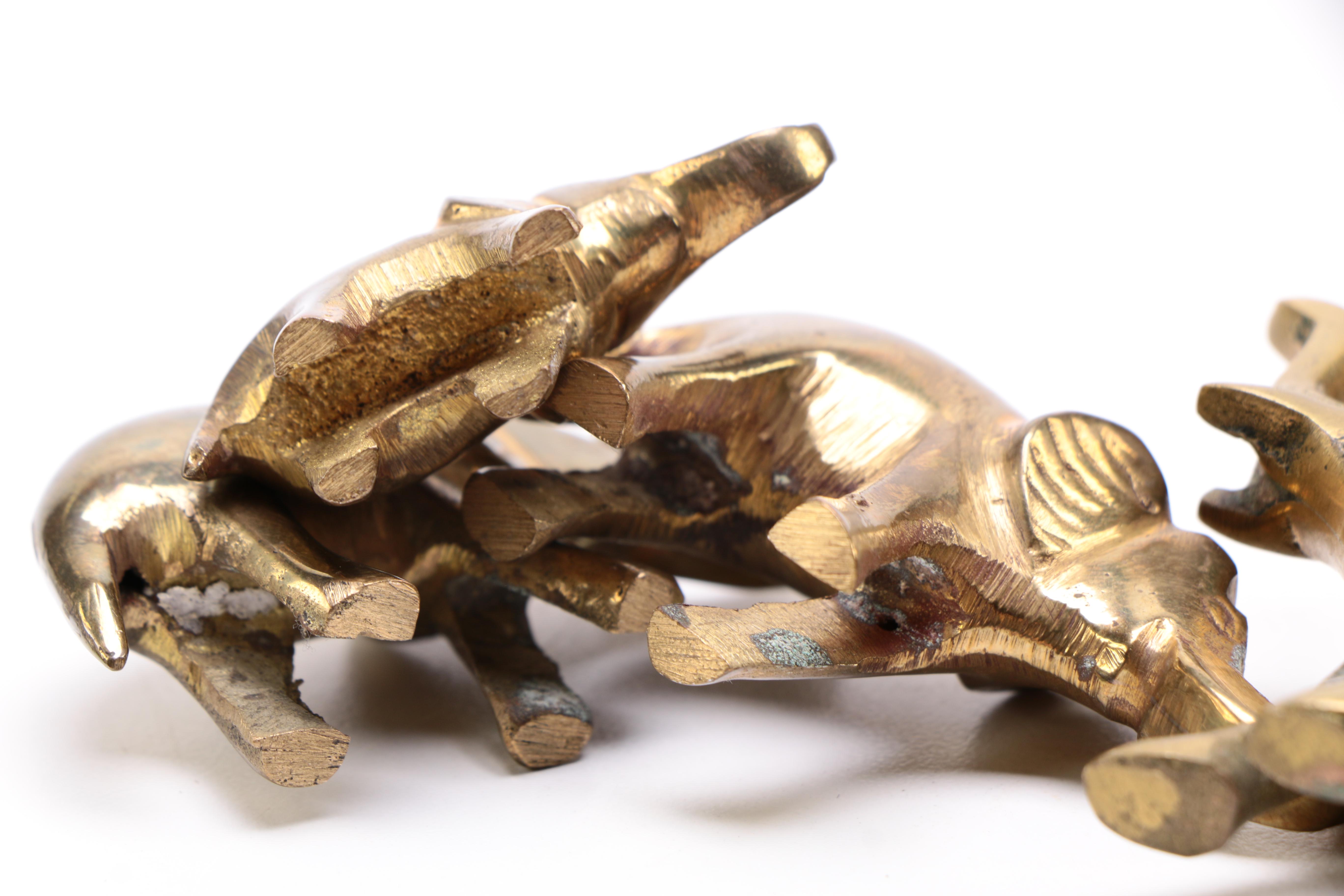 A Collection of Five Brass Elephants