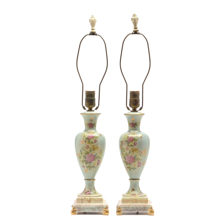 Pair of Vintage Ceramic Boudoir Lamps