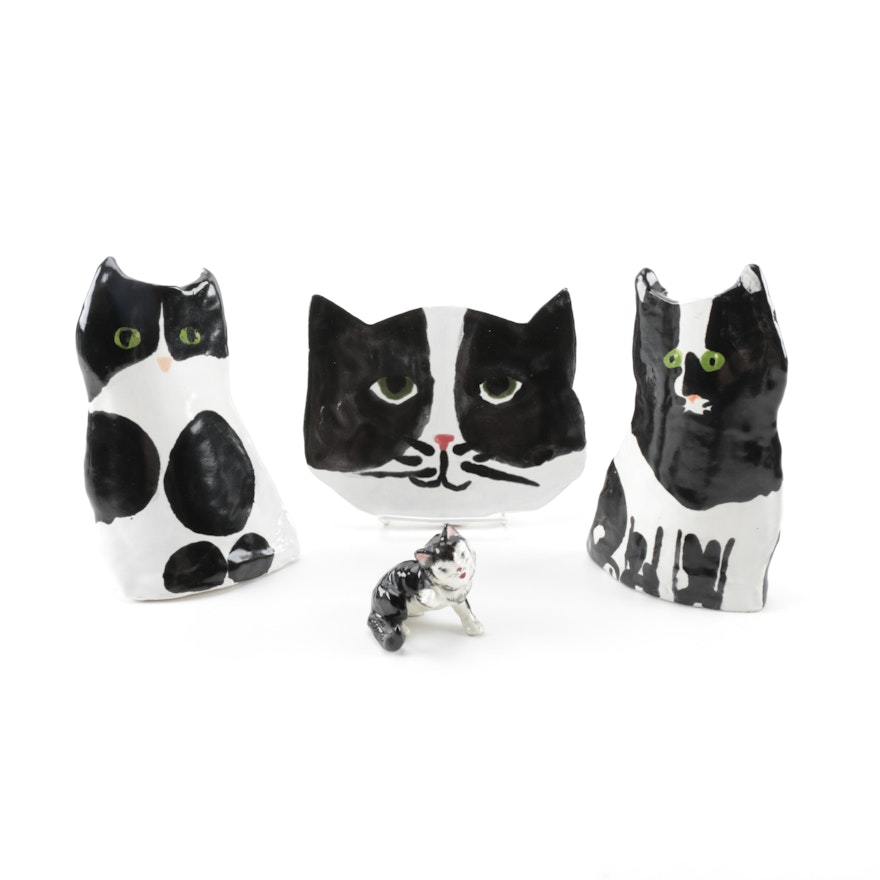 Black and White Ceramic Cat Decor