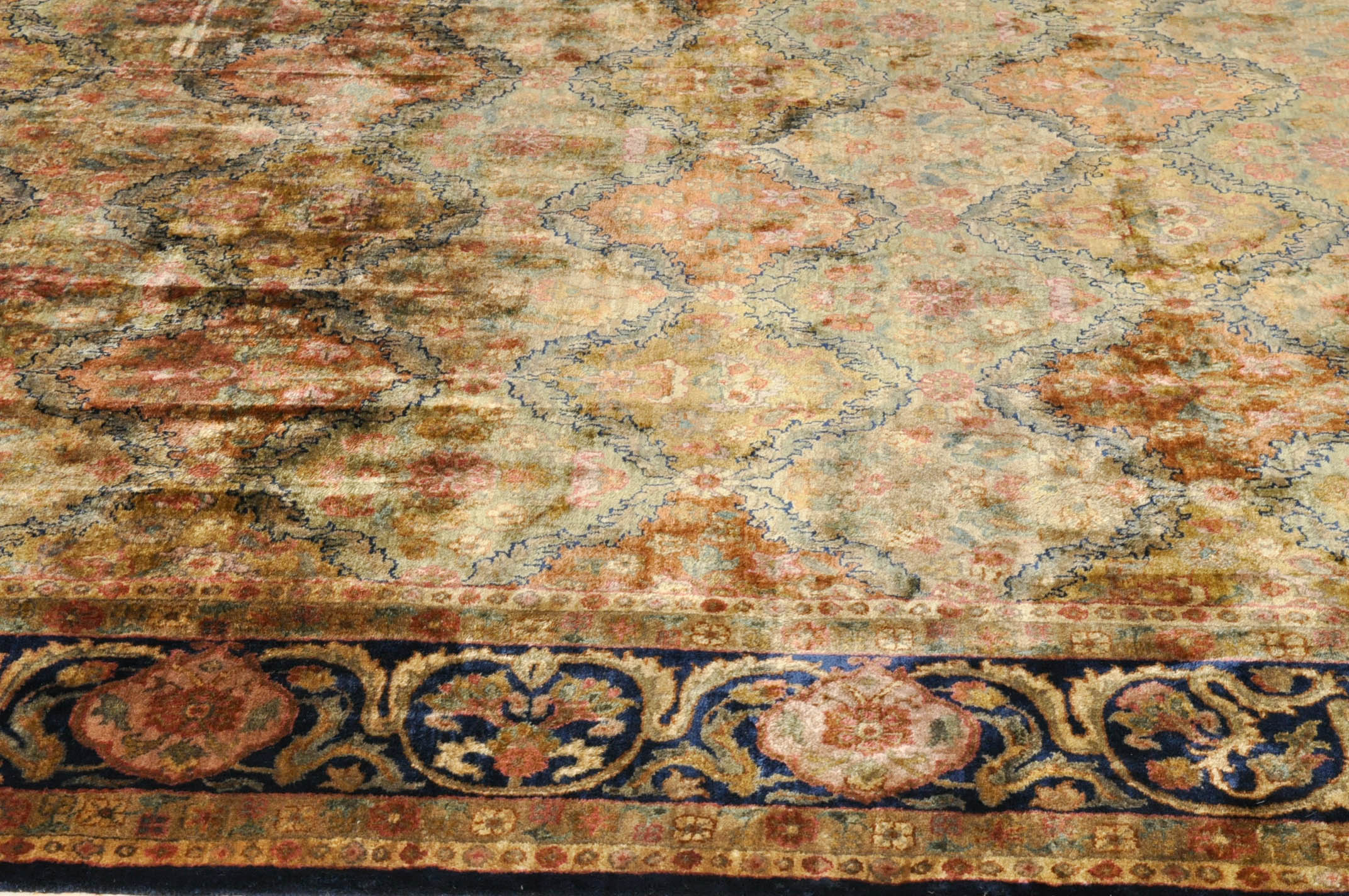Hand-Knotted Silk or Art Silk Blend Persian-Style Area Rug