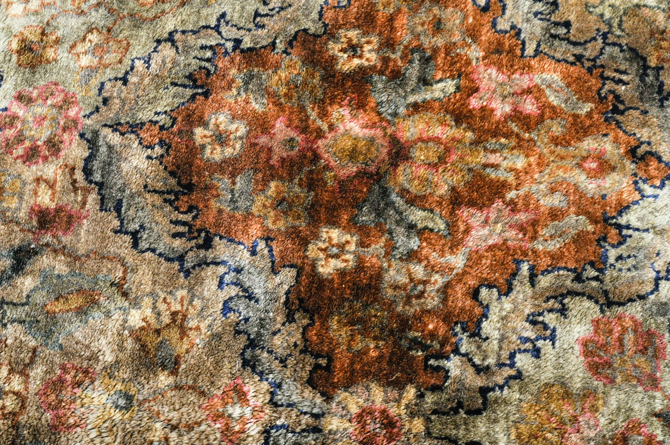 Hand-Knotted Silk or Art Silk Blend Persian-Style Area Rug