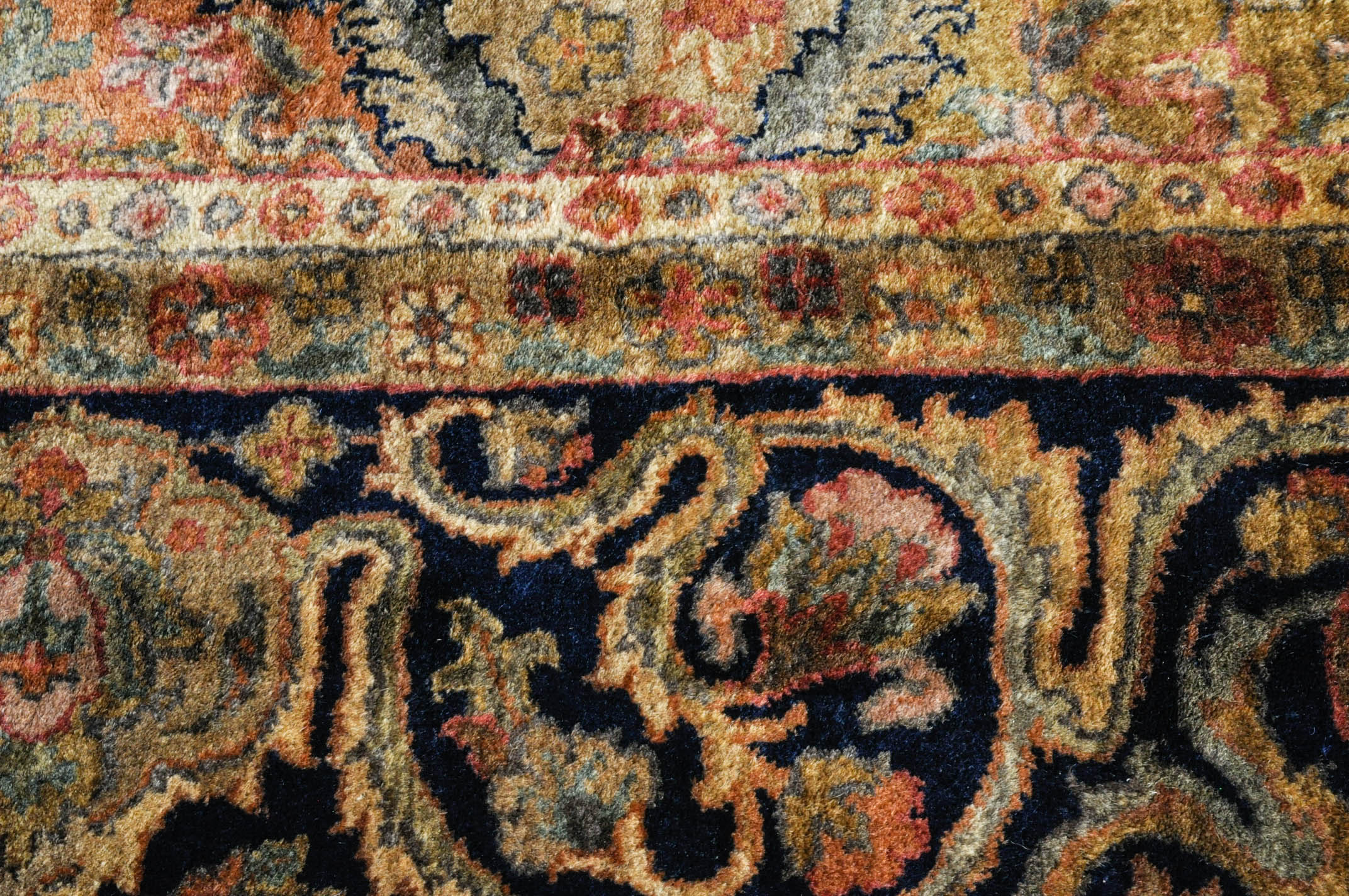 Hand-Knotted Silk or Art Silk Blend Persian-Style Area Rug