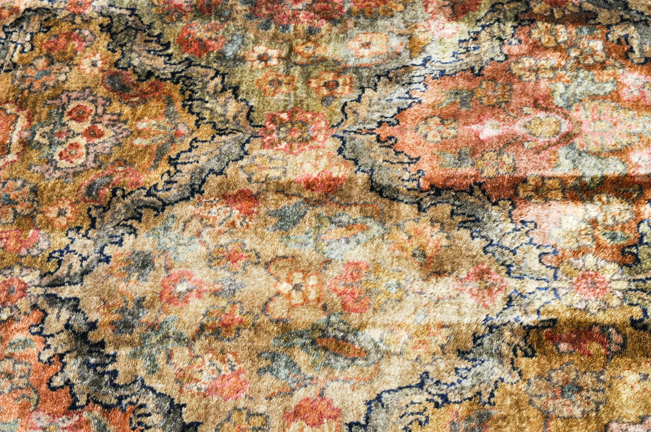 Hand-Knotted Silk or Art Silk Blend Persian-Style Area Rug