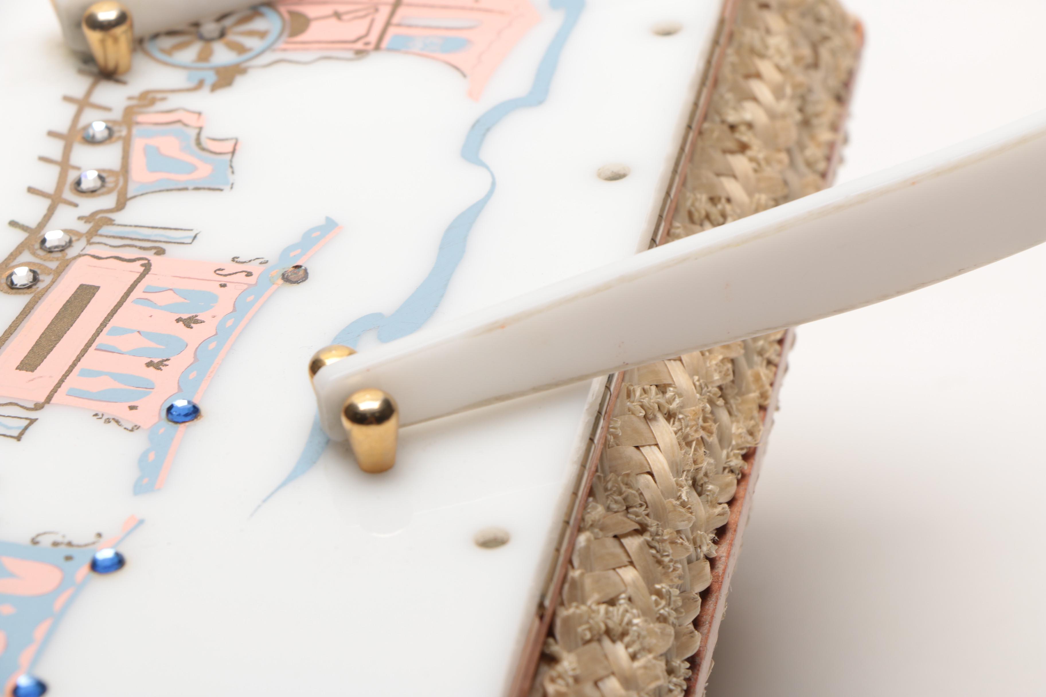 Circa 1950s Leslie of Miami Painted Woven Box Purse