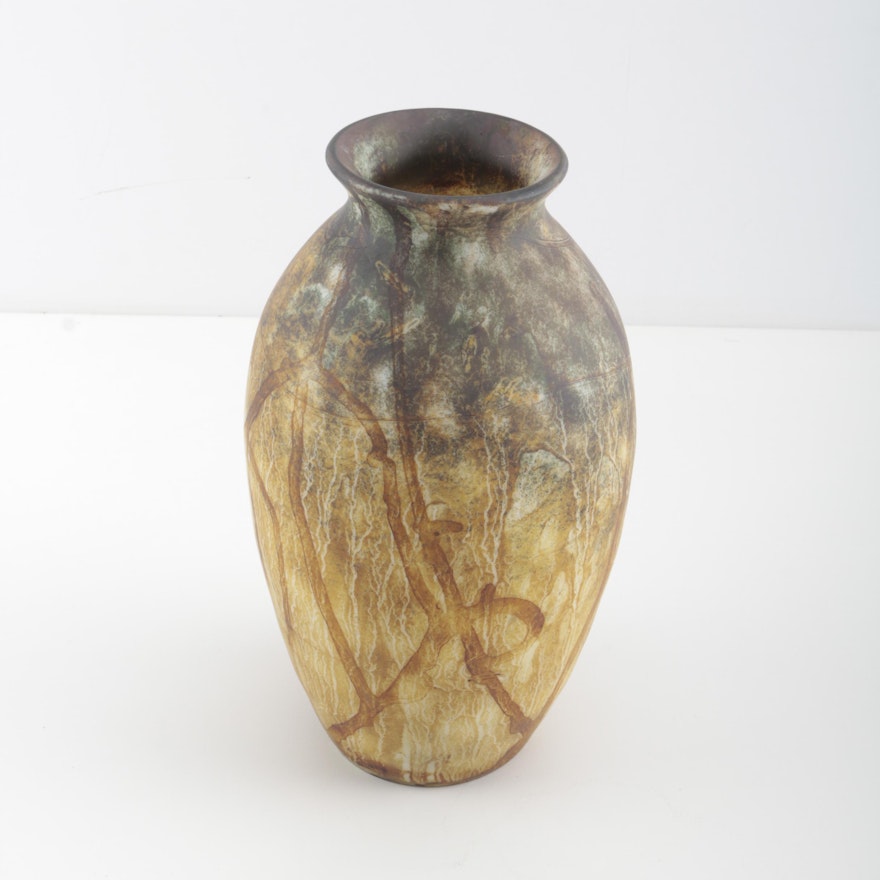 Yellow and Brown Frosted Glass Vase