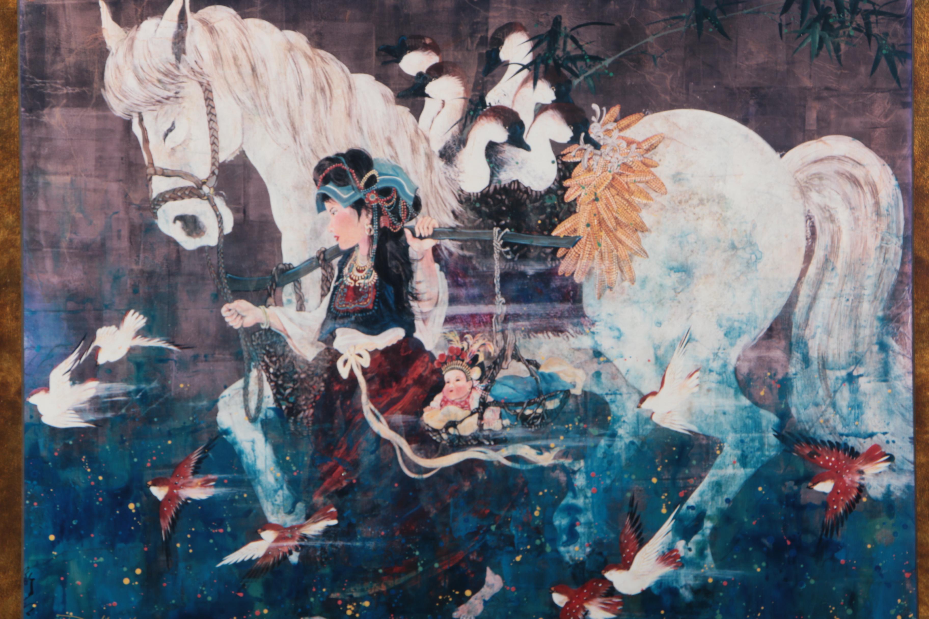 Limited Edition Giclée of Woman Leading Horse Through a Stream