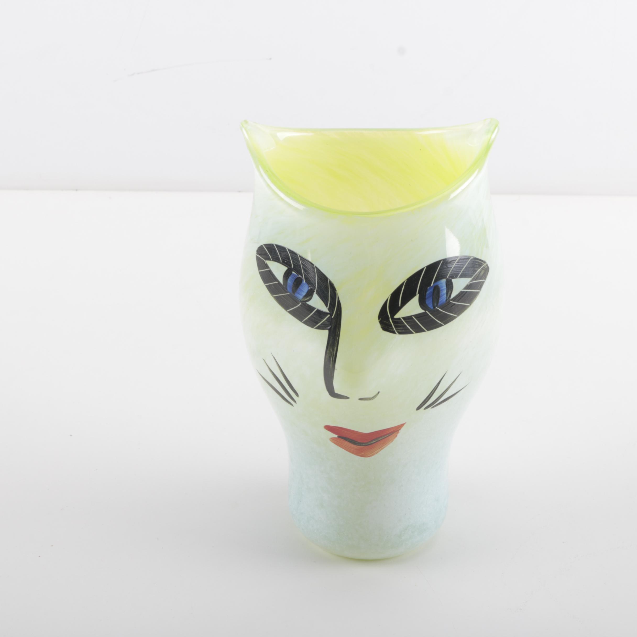 Kosta Boda Glass Cat Face Vase