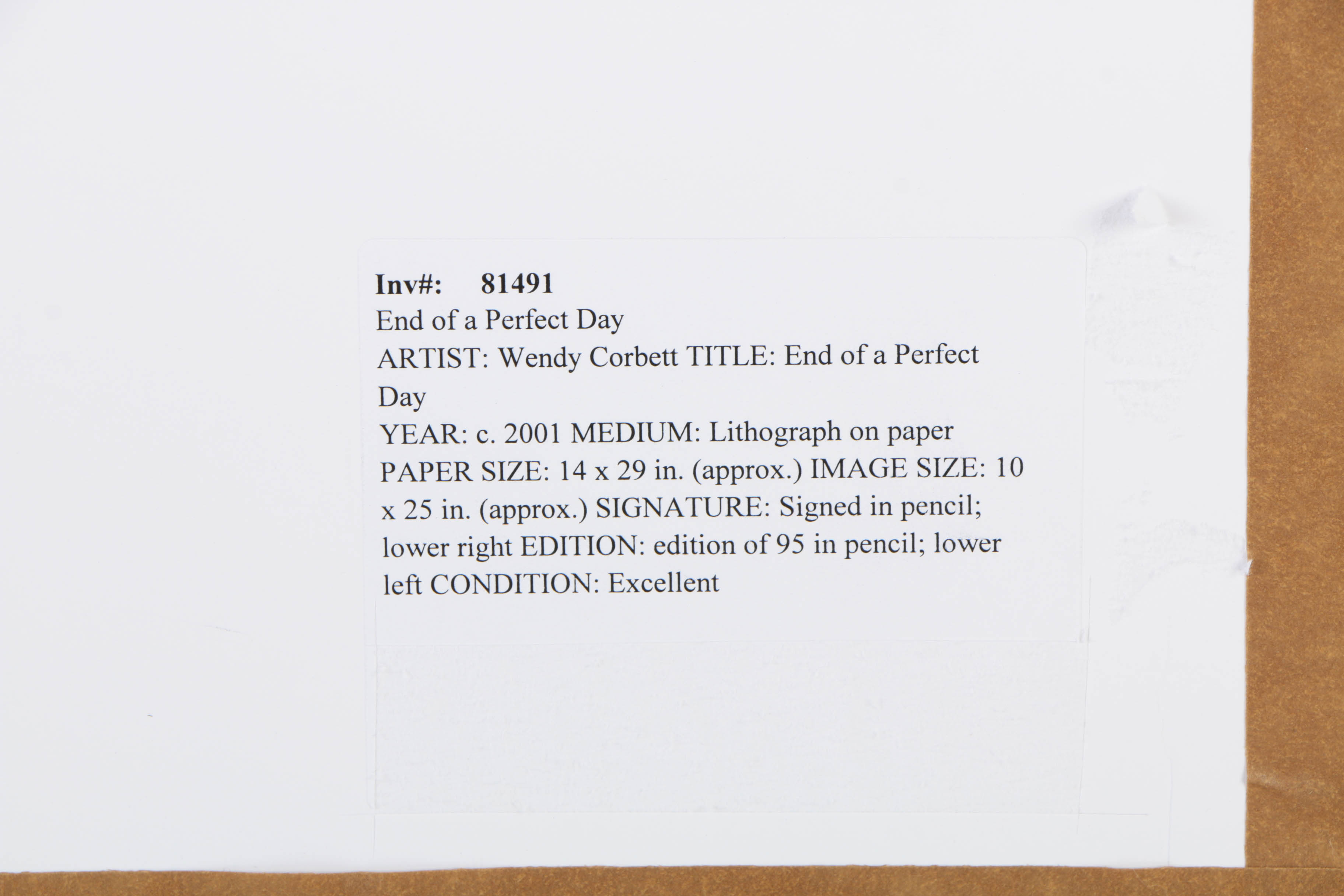 Wendy Corbett Limited Edition Giclee on Paper "End of a Perfect Day"