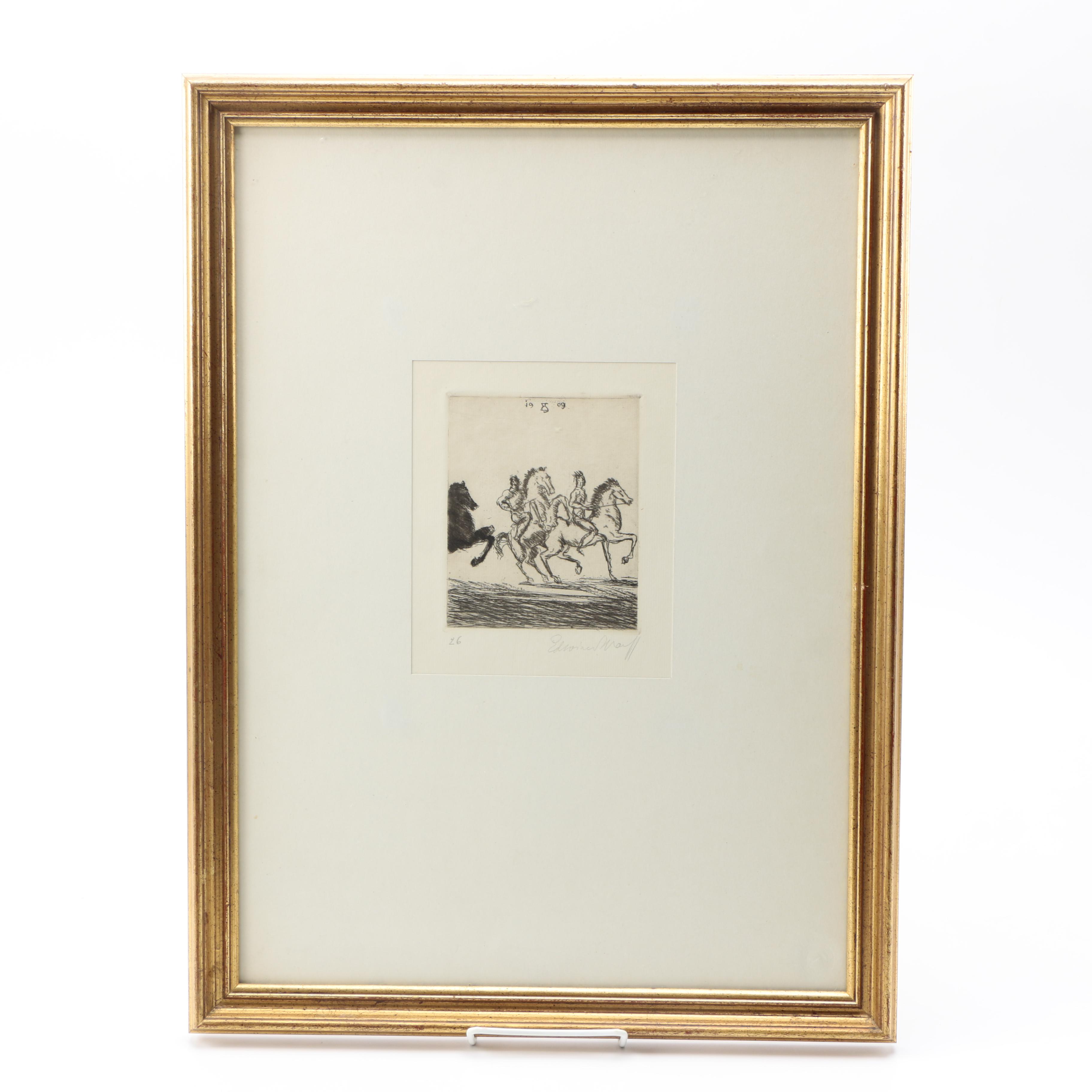 Edward Etching of Horses and Riders