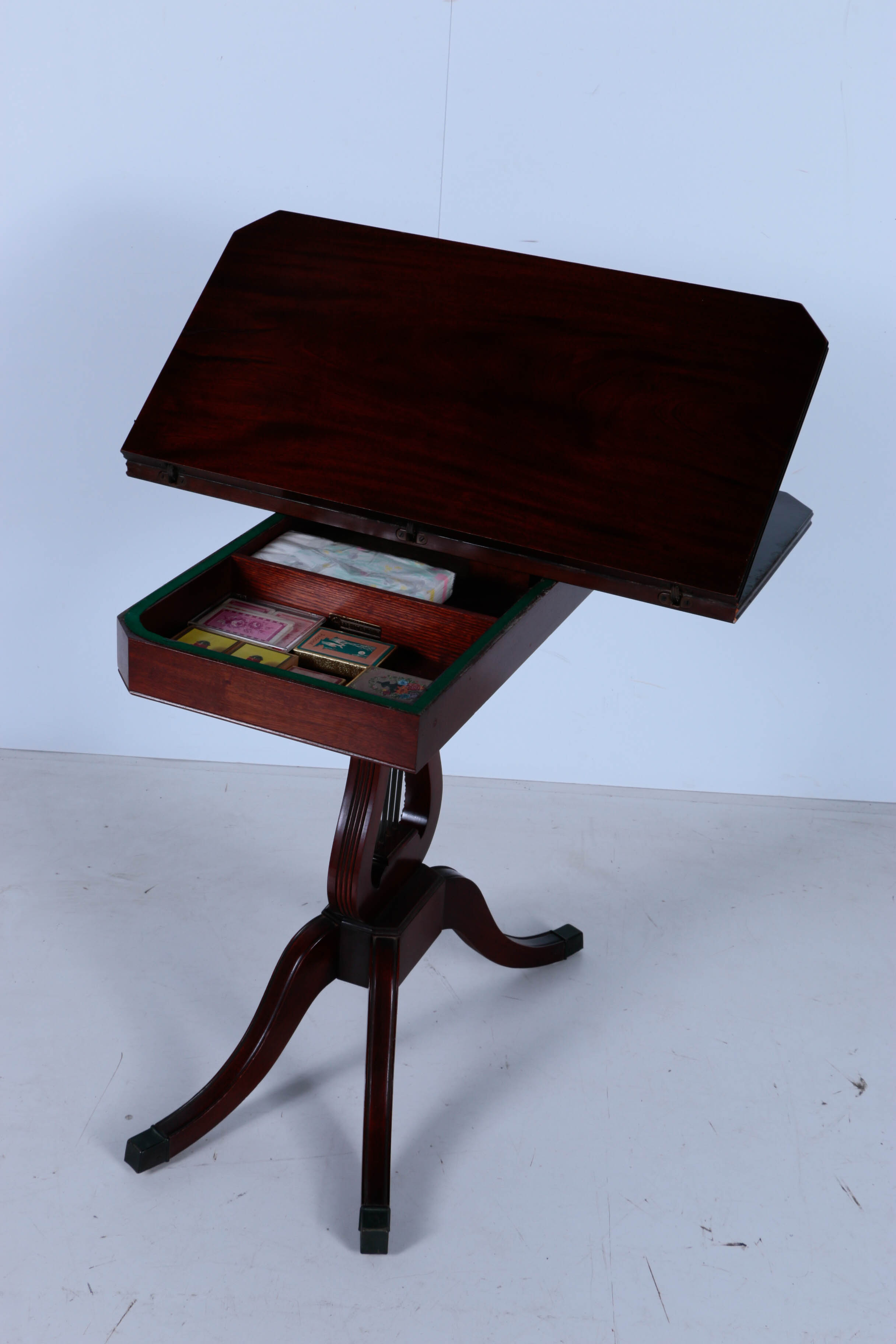 Duncan Phyfe Style Mahogany Lyre Pedestal Game Table