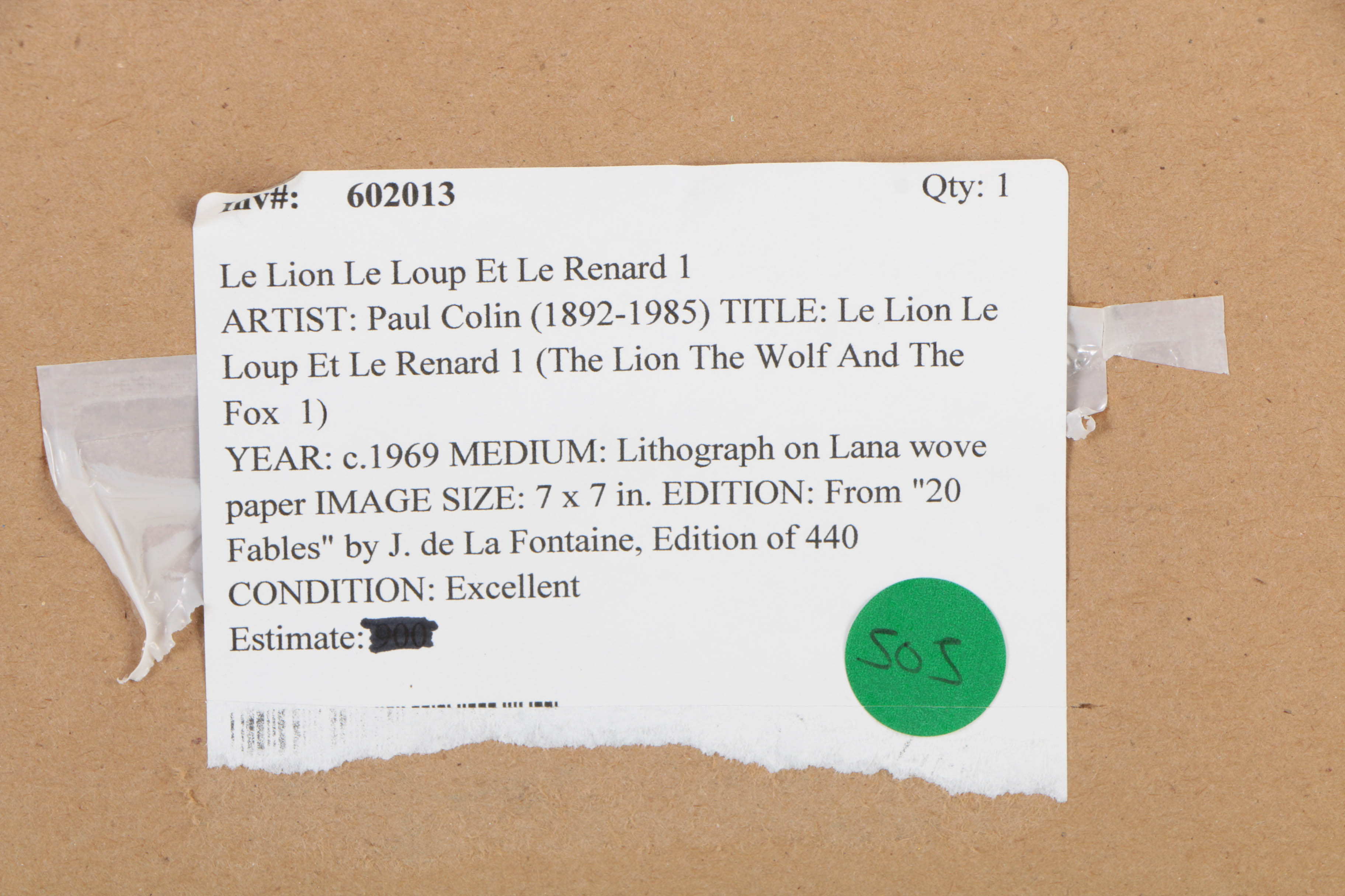 After Paul Colin Lithograph on Paper "Le Lion Le Loup Et Le Renard I"