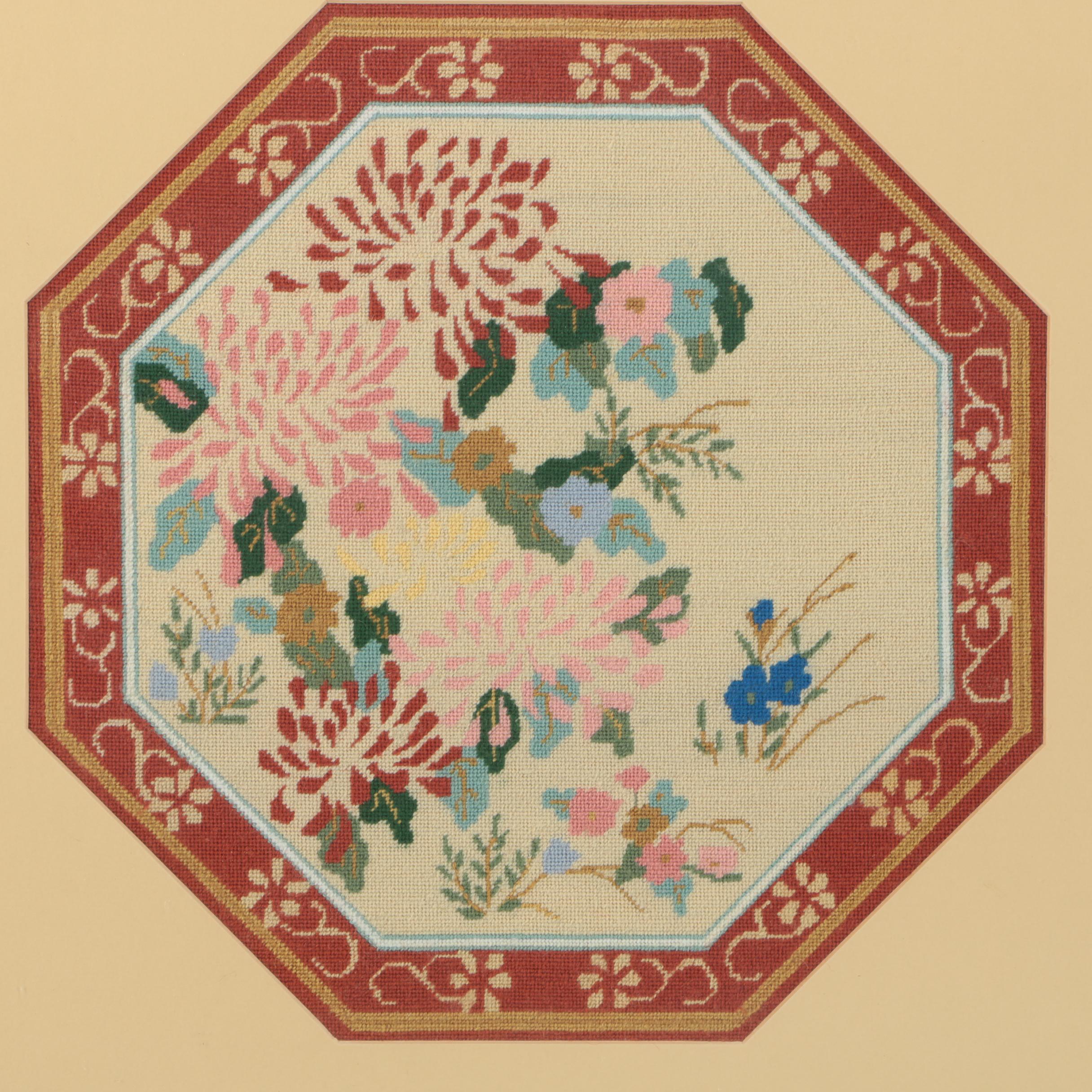 Marge Benn Needlepoint on Linen of Floral Patterns