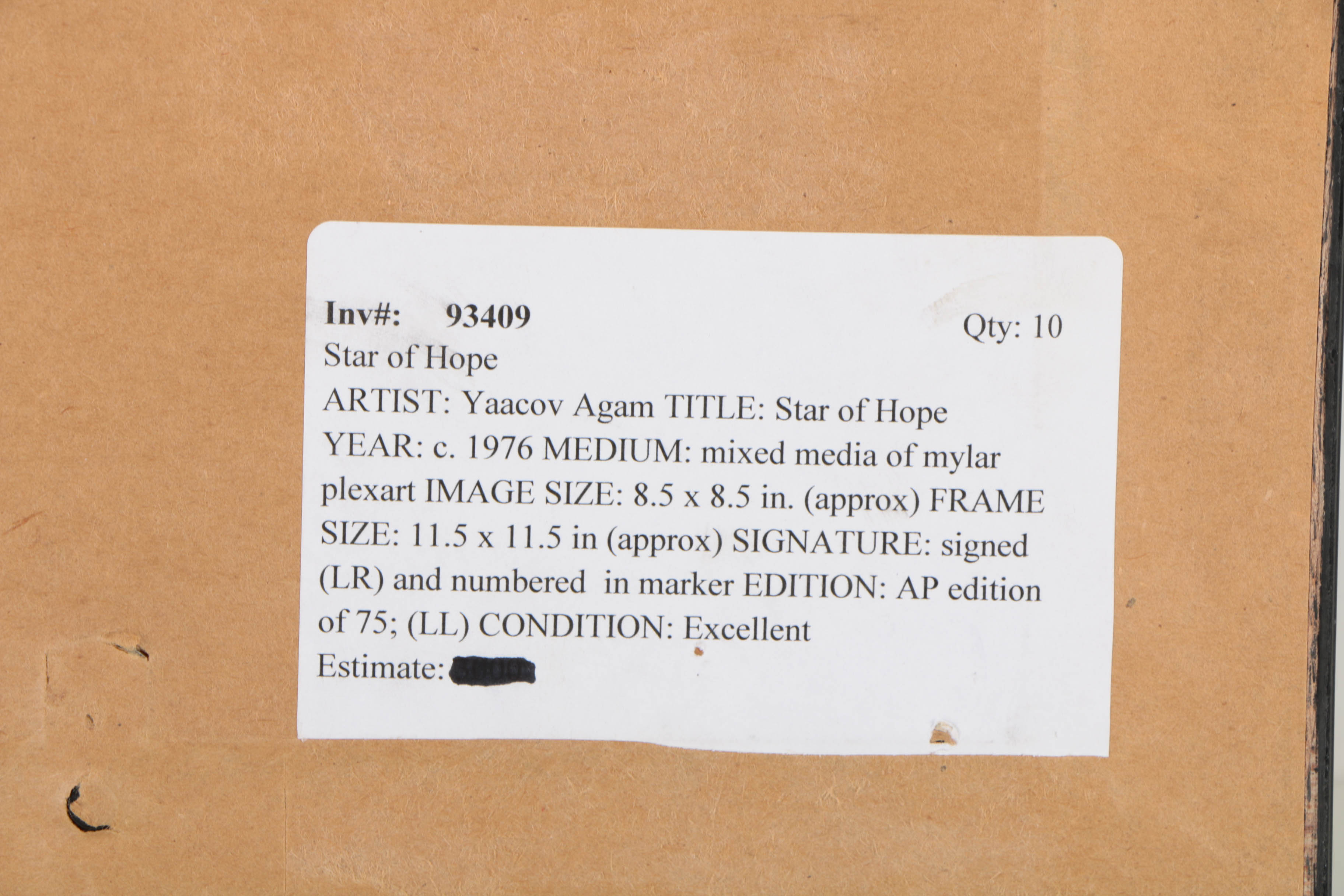 Yaacov Agam Artist's Proof Mixed Media on  Mylar Plexart  "Star of Hope"