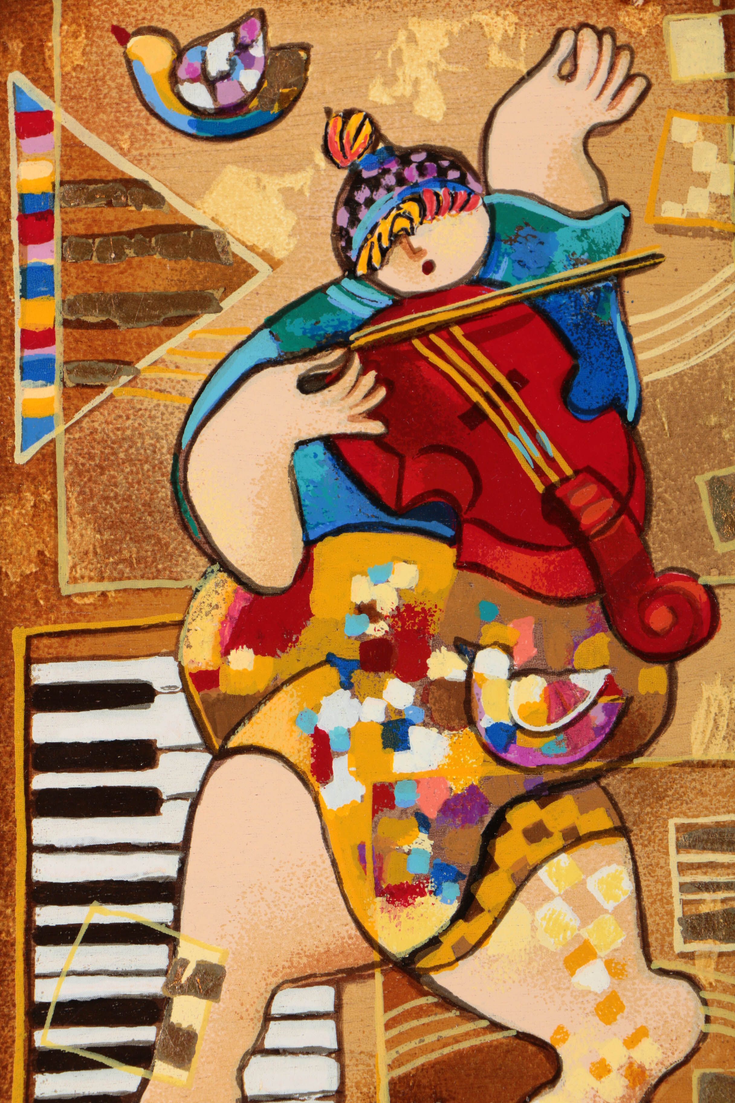 Dorit Levi Limited Edition Serigraph Print on Wood "Dancing on Bars"