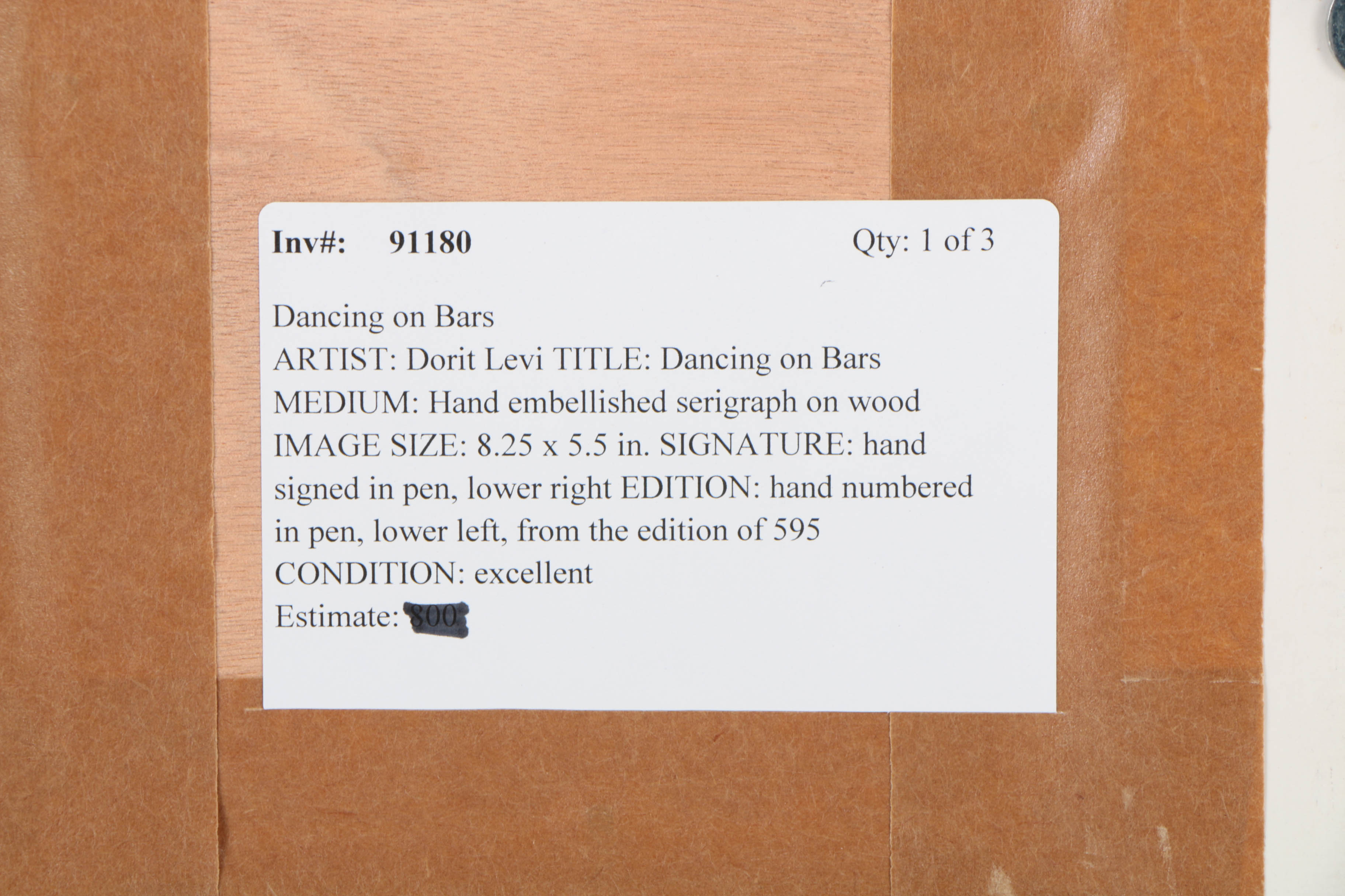 Dorit Levi Limited Edition Serigraph Print on Wood "Dancing on Bars"