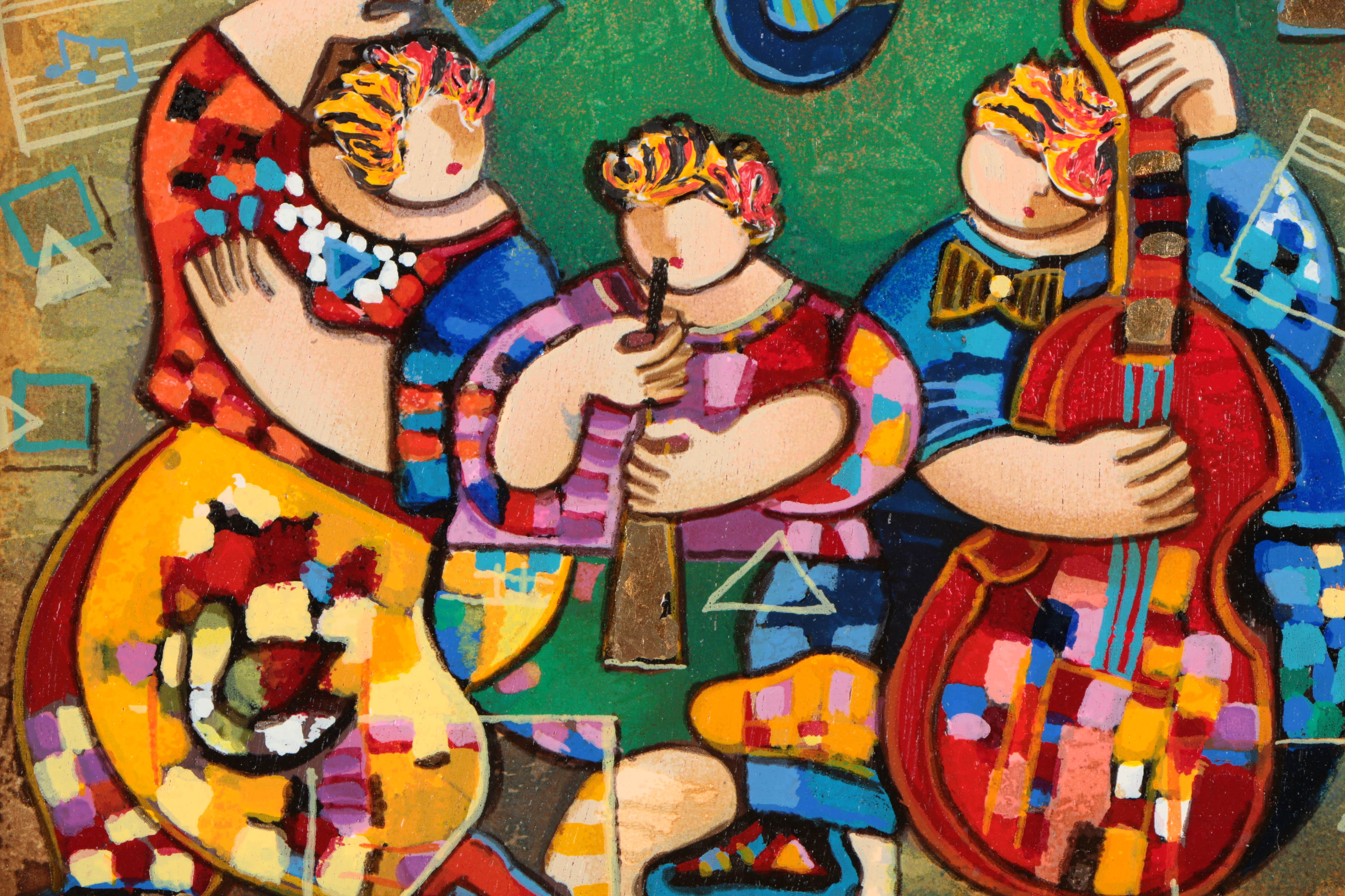 Dorit Levi Limited Edition Serigraph Print on Wood "The Trio of The Night"