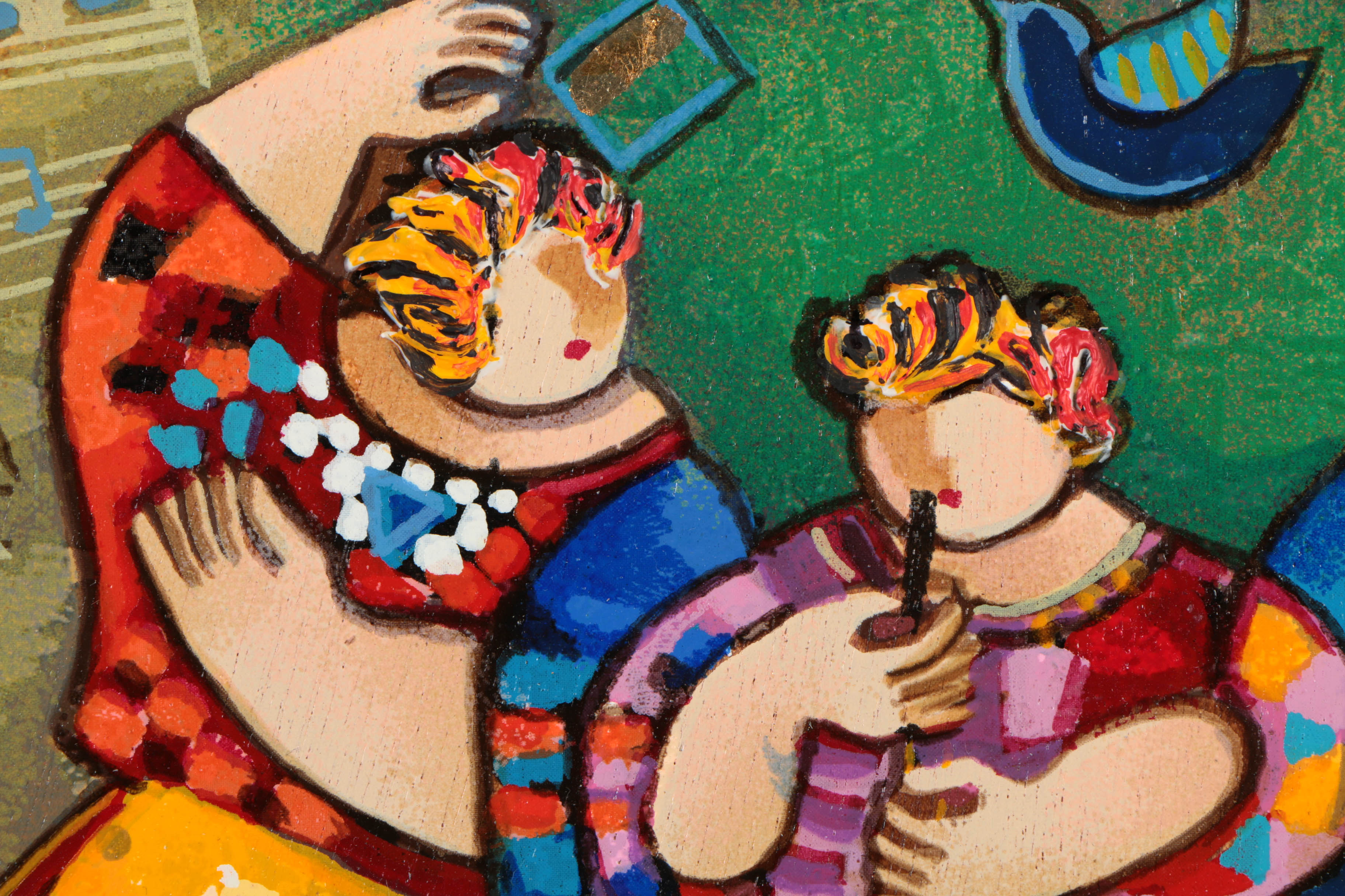 Dorit Levi Limited Edition Serigraph Print on Wood "The Trio of The Night"