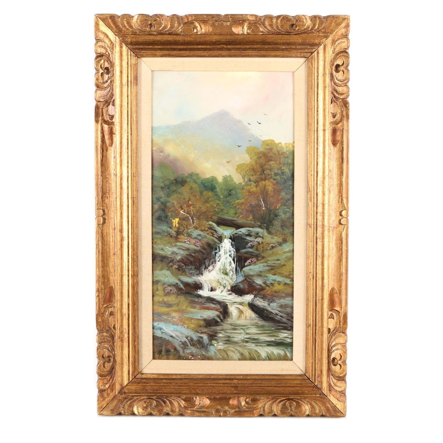 Oil Painting on Canvas Board of Scenic Mountain Waterfall
