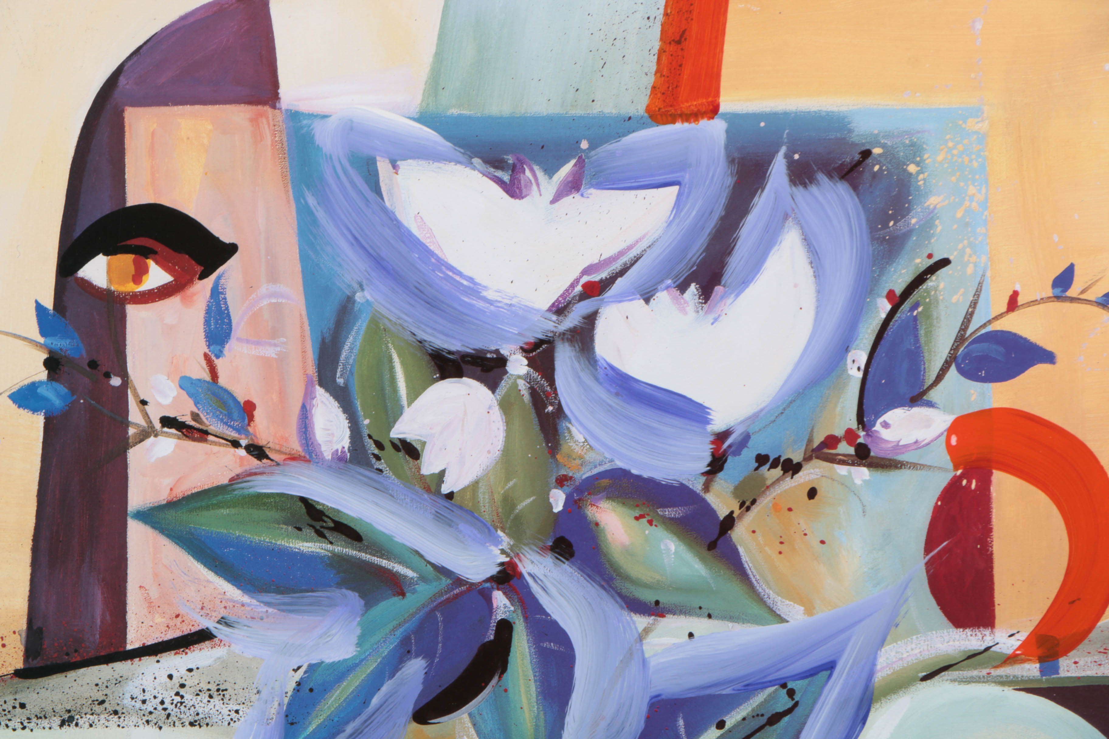 Alfred Gockel Signed Offset Lithograph with Hand-Painted Embellishments Abstract Still Life