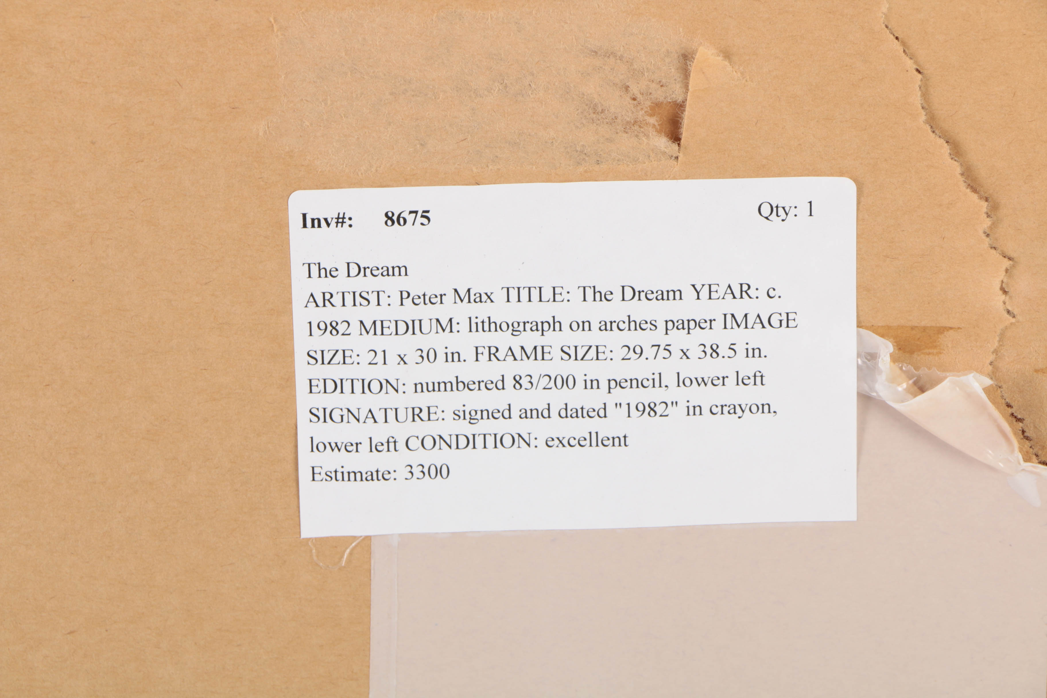 Peter Max Limited Edition Lithograph on Paper "The Dream"